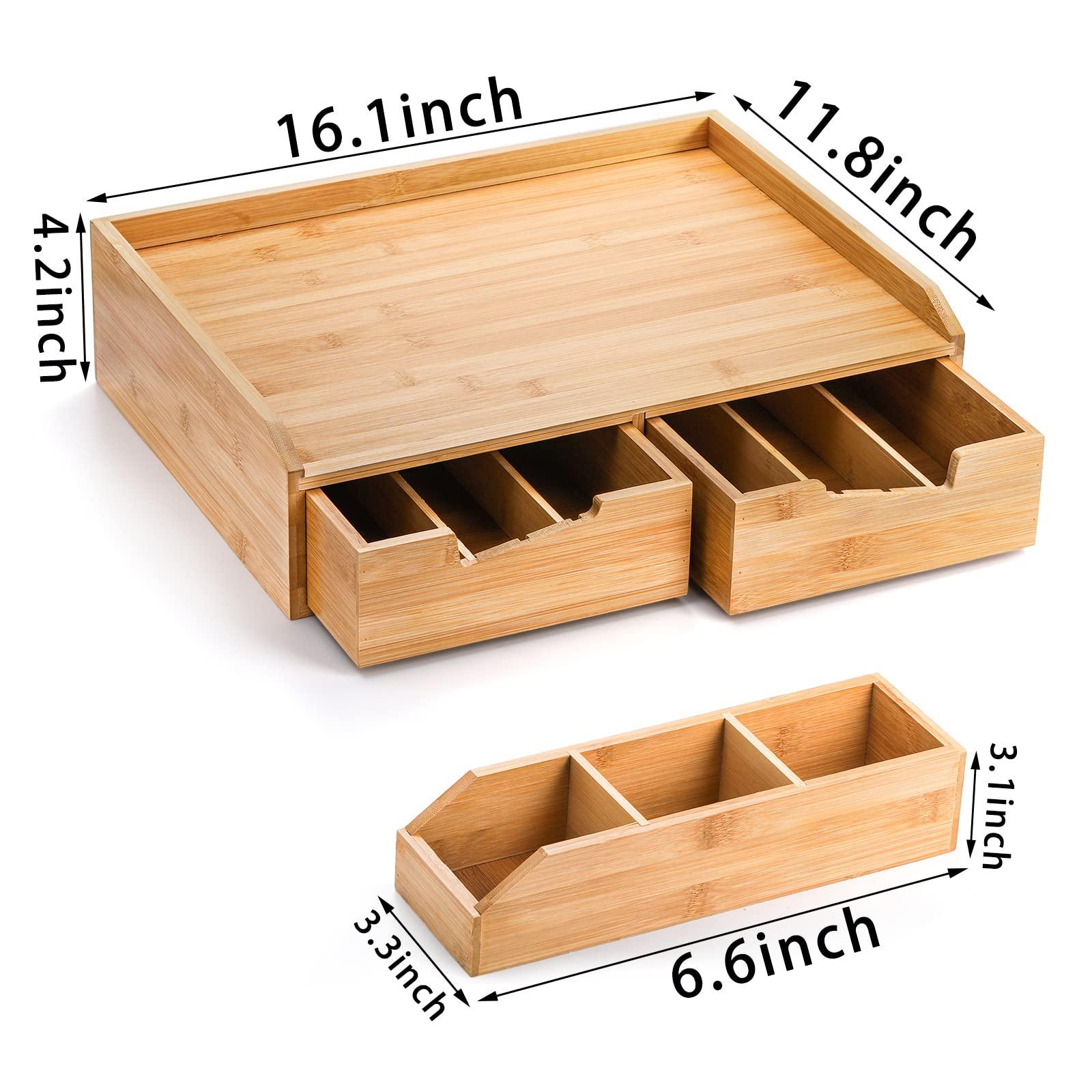 SOUJOY Bamboo Drawer Organizer for Coffee Pod, K Cup Organizer for Counter, Tea Bag Storage Organizer with Drawer and Side Storage Box for Kitchen Office Coffee Bar - Image 3