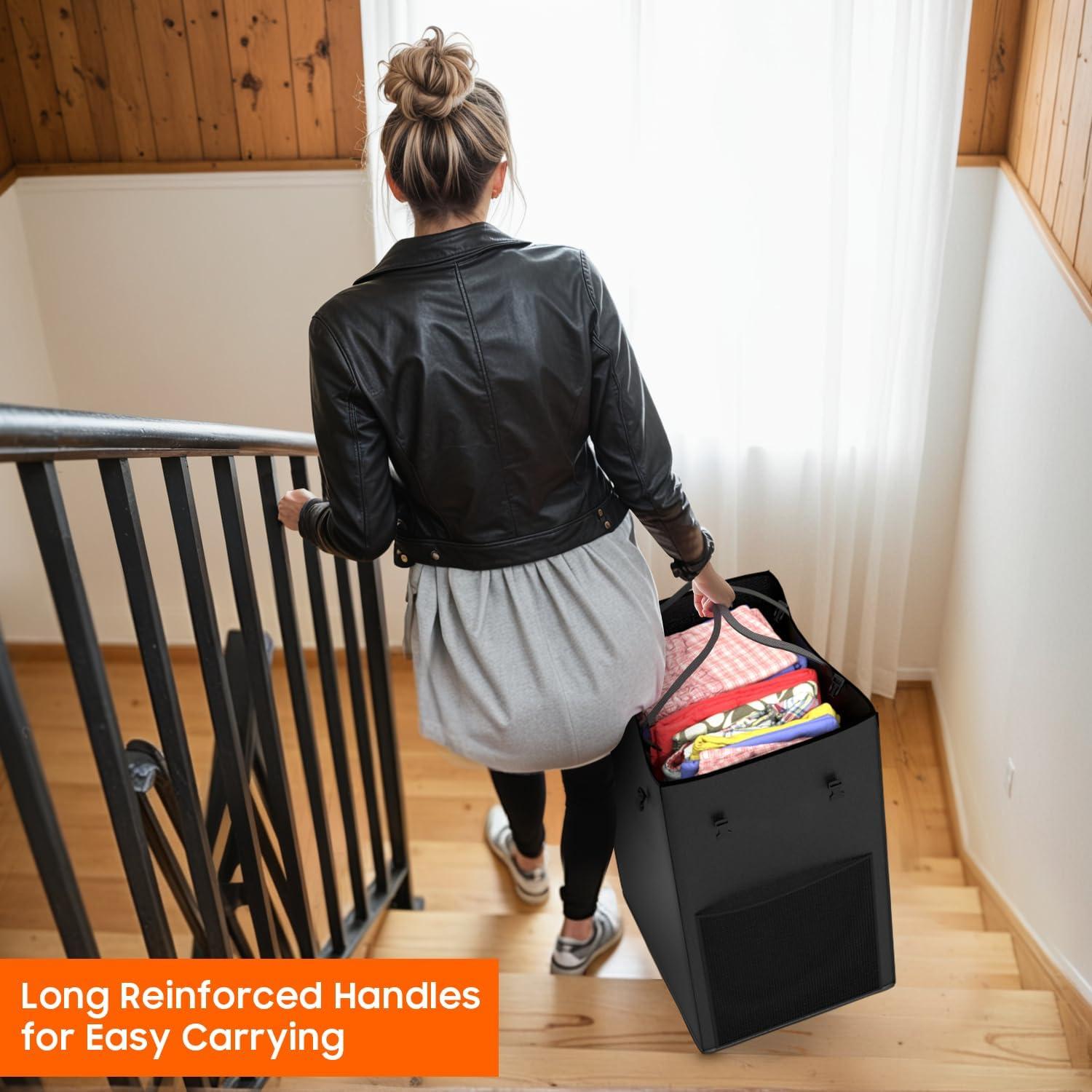 150L Laundry Hamper with Wheels, Rolling Laundry Basket with Metal Frame and Removable Bag, Large & Tall Dirty Clothes Hampers for Bedroom Aesthetic, Laundry Room, Bathroom, Dorm-Black - Image 2