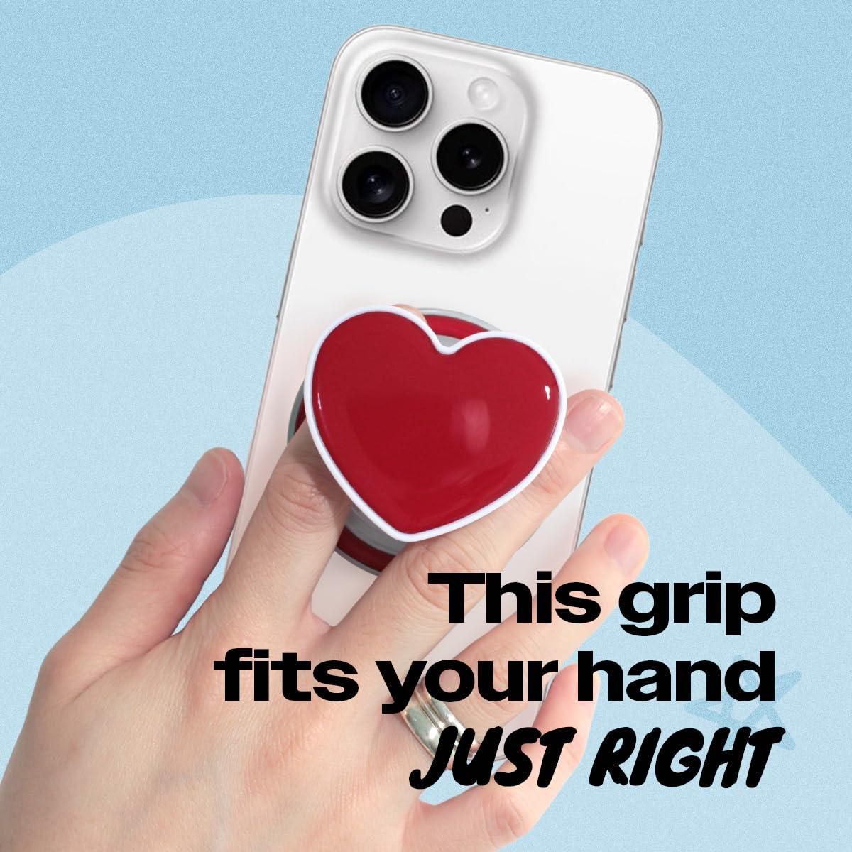 OnTheGrip Cute Solid Macaron Color Heart Shape Collapsible Mobile Phone Grip Stand Holder for Smartphone Tablet Cell Phone Accessory (Red) - Image 2
