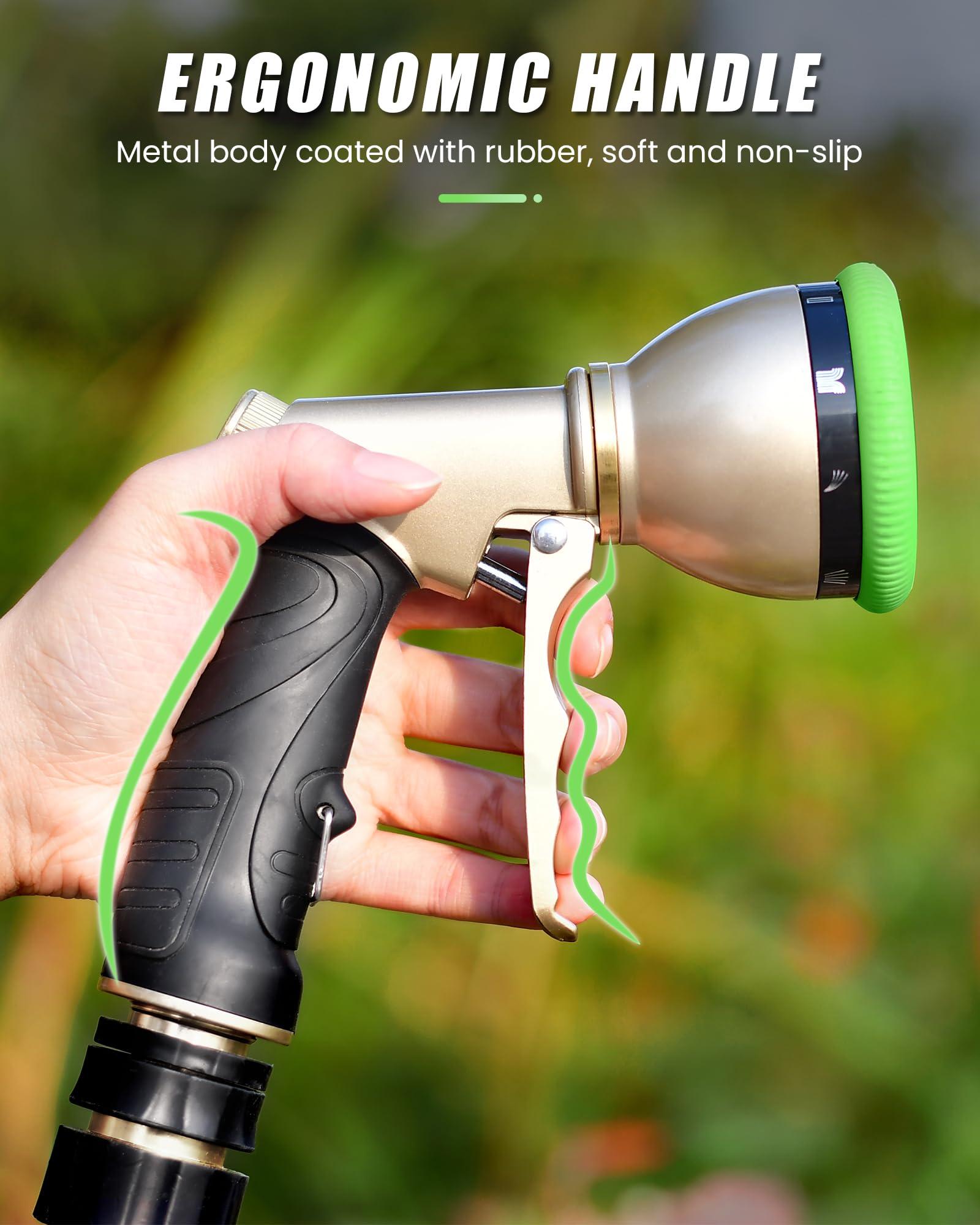 RAINPOINT Garden Hose Nozzle, Heavy Duty Metal Water Hose Sprayer Nozzle with 9 Adjustable Spray Patterns, High Pressure Hand Sprayer for Watering Plants, Lawns, Car and Pet Washing (1, Green) - Image 8