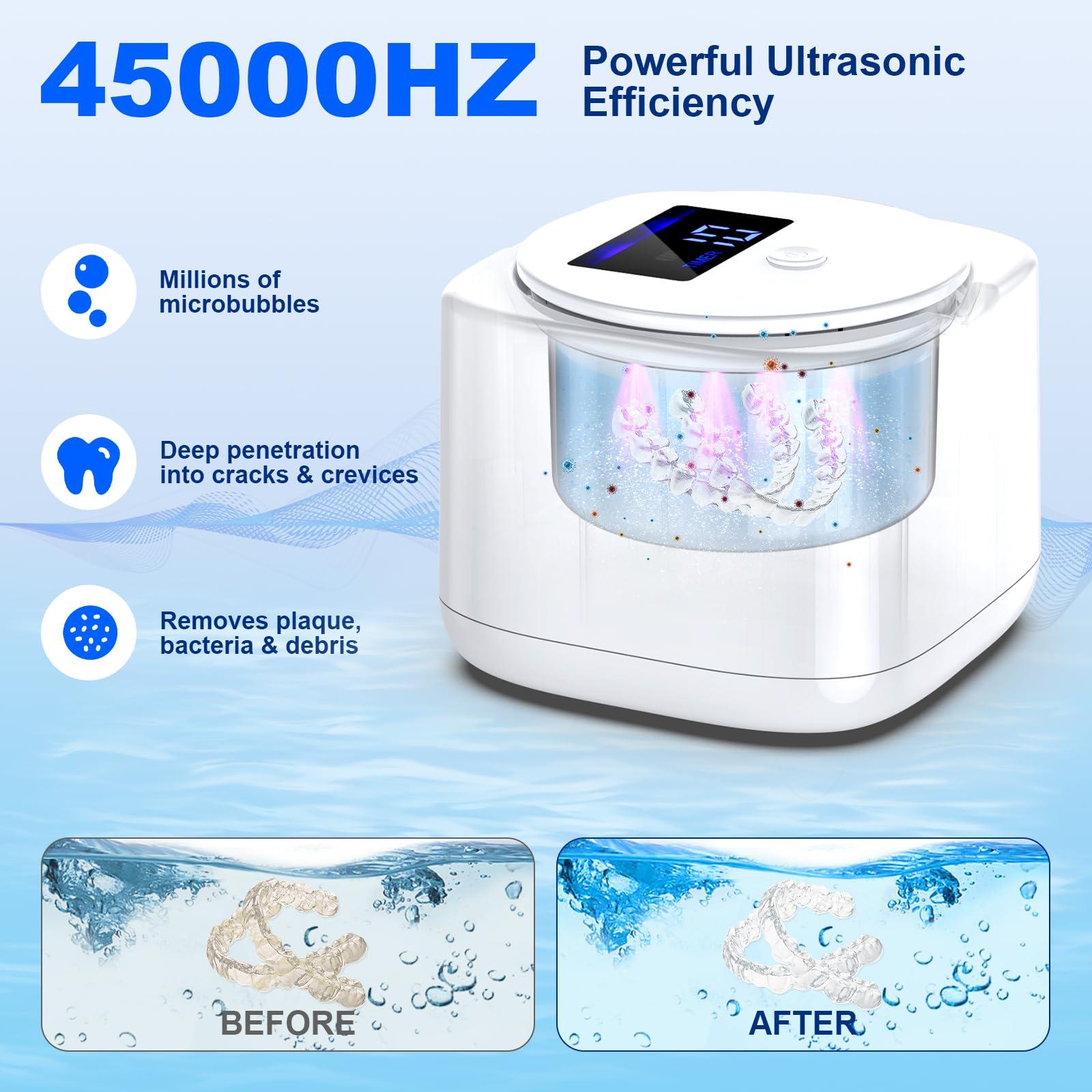 Rechargeable Ultrasonic Retainer Cleaner Machine, 45kHz Denture & Night Guard Cleaner with 200ML Dental Cleaning Pod for Retainers, Aligners, Mouth Guards - Image 2