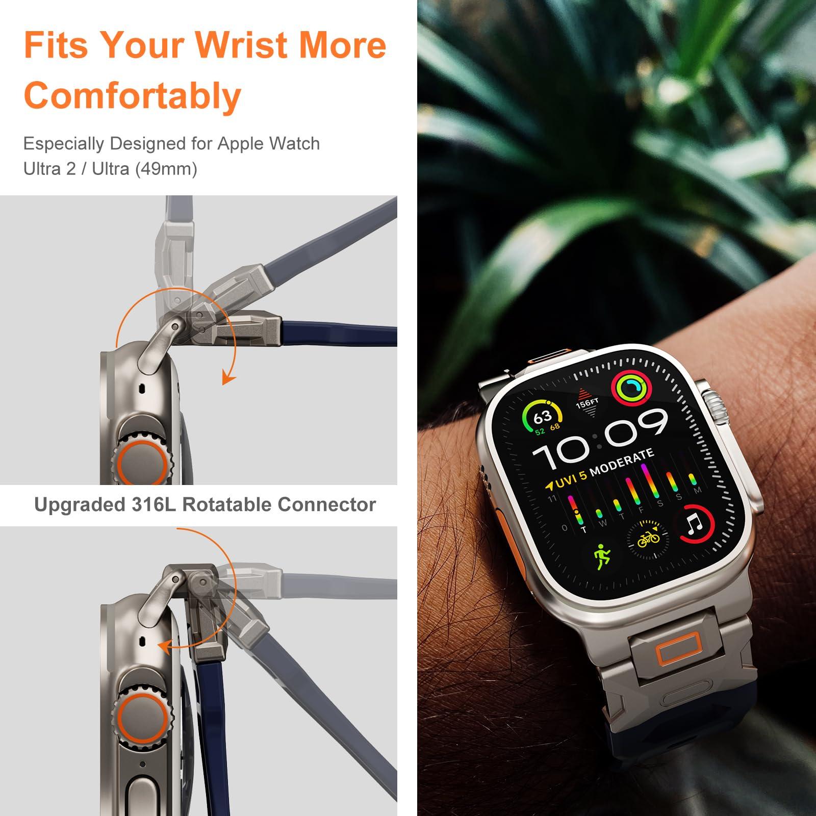 FUNSTONE Sport Band for Apple Watch Ultra 2 & Ultra 49mm, FKM Rugged Ultra 2 Watch Bands for Men, Waterproof Apple Watch Wristband with Metal Connector, Men's Military Sport iWatch Replacement Strap - Image 3