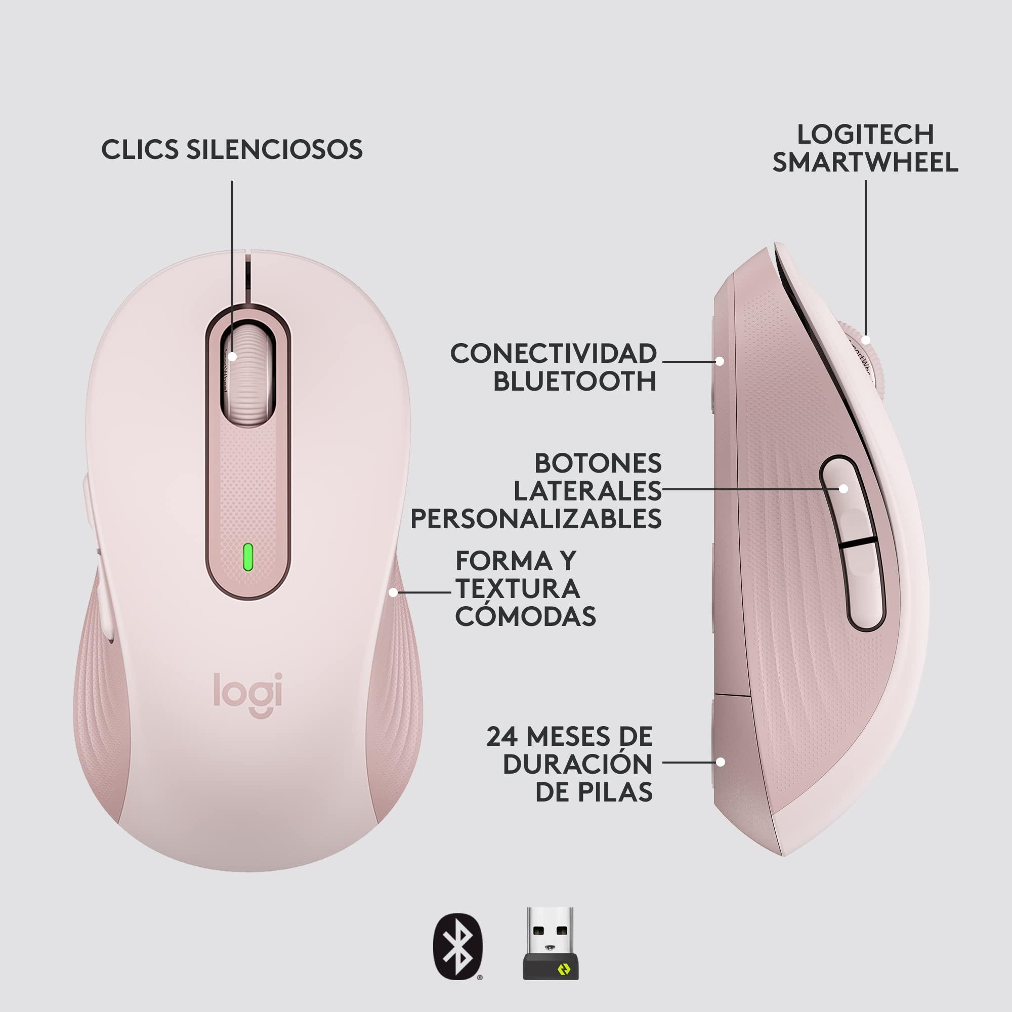 Logitech Signature M650 Wireless Mouse - for Small to Medium Sized Hands, 2-Year Battery, Silent Clicks, Customizable Side Buttons, Bluetooth, Multi-Device Compatibility - Rose (Renewed) - Image 7