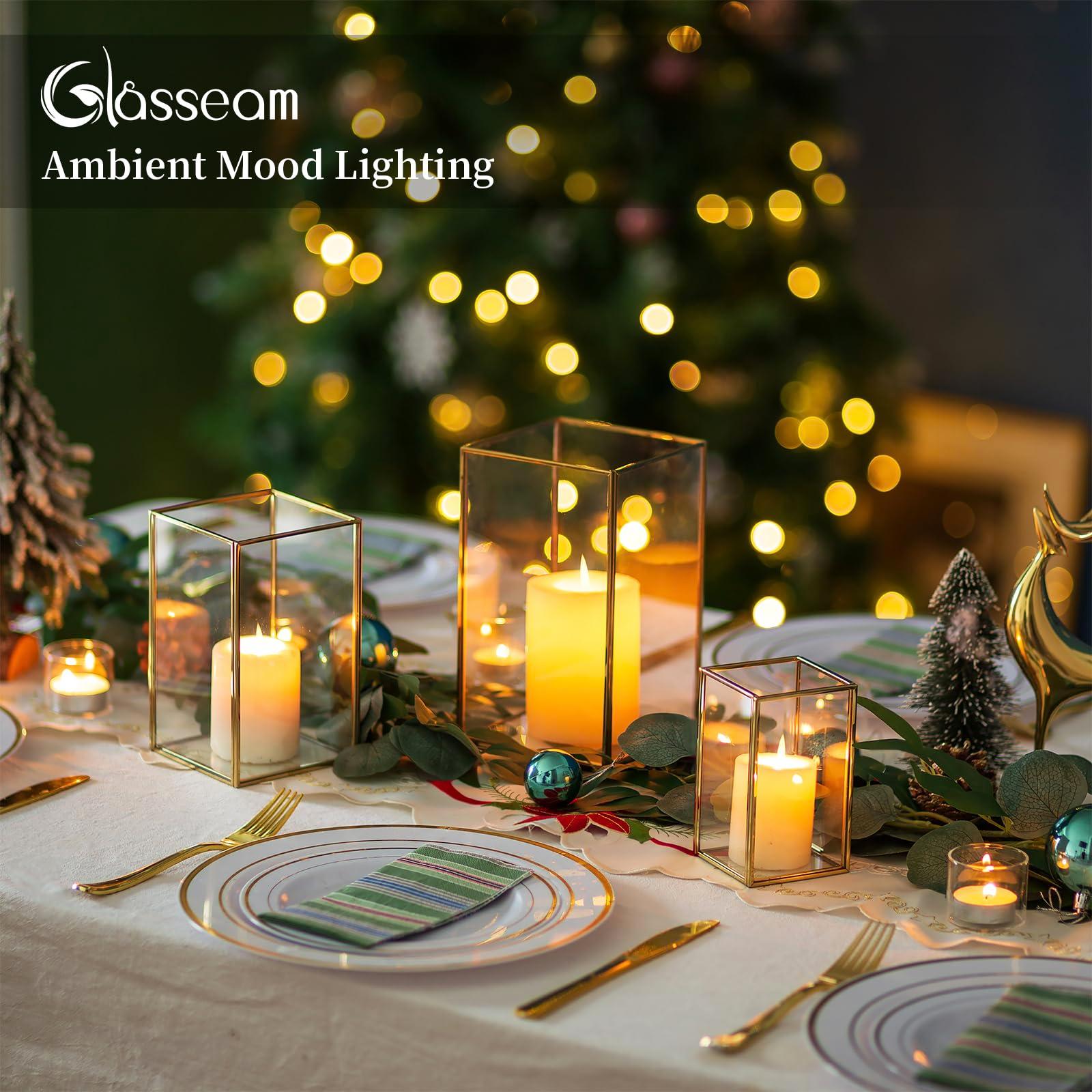 Glasseam Glass Hurricane Candle Holder: Set of 3 Gold Square Candle Holders for Pillar Candles Large for Table Centerpiece Wedding Christmas Decorative - Image 3