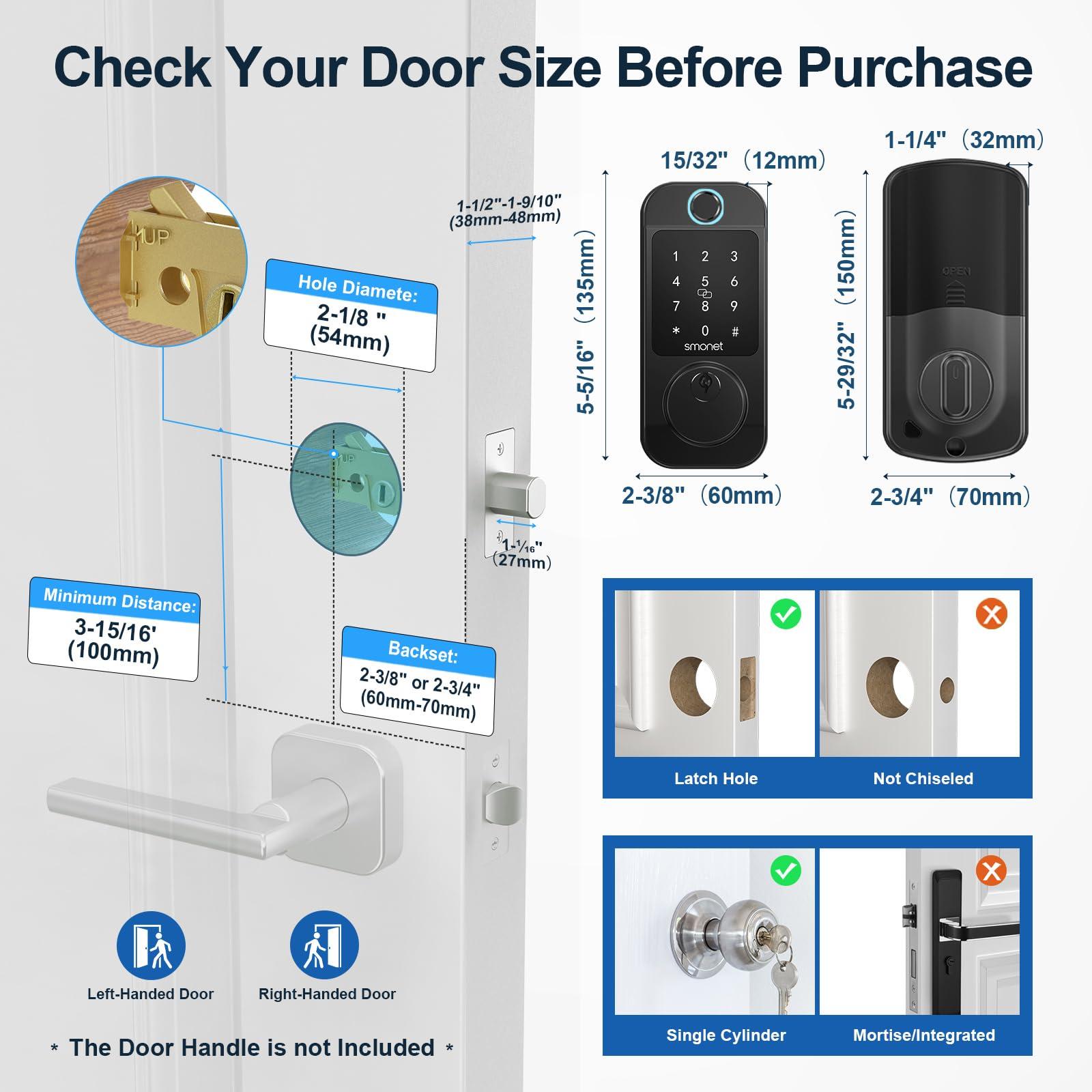 Smart Locks WiFi Deadbolt: SMONET Fingerprint Front Door Lock Keyless Entry with Keypad Electronic Digital Deadbolt Alexa Gateway Remote Control, Bluetooth APP KeyFob Code Auto-Lock for Home, Black - Image 5