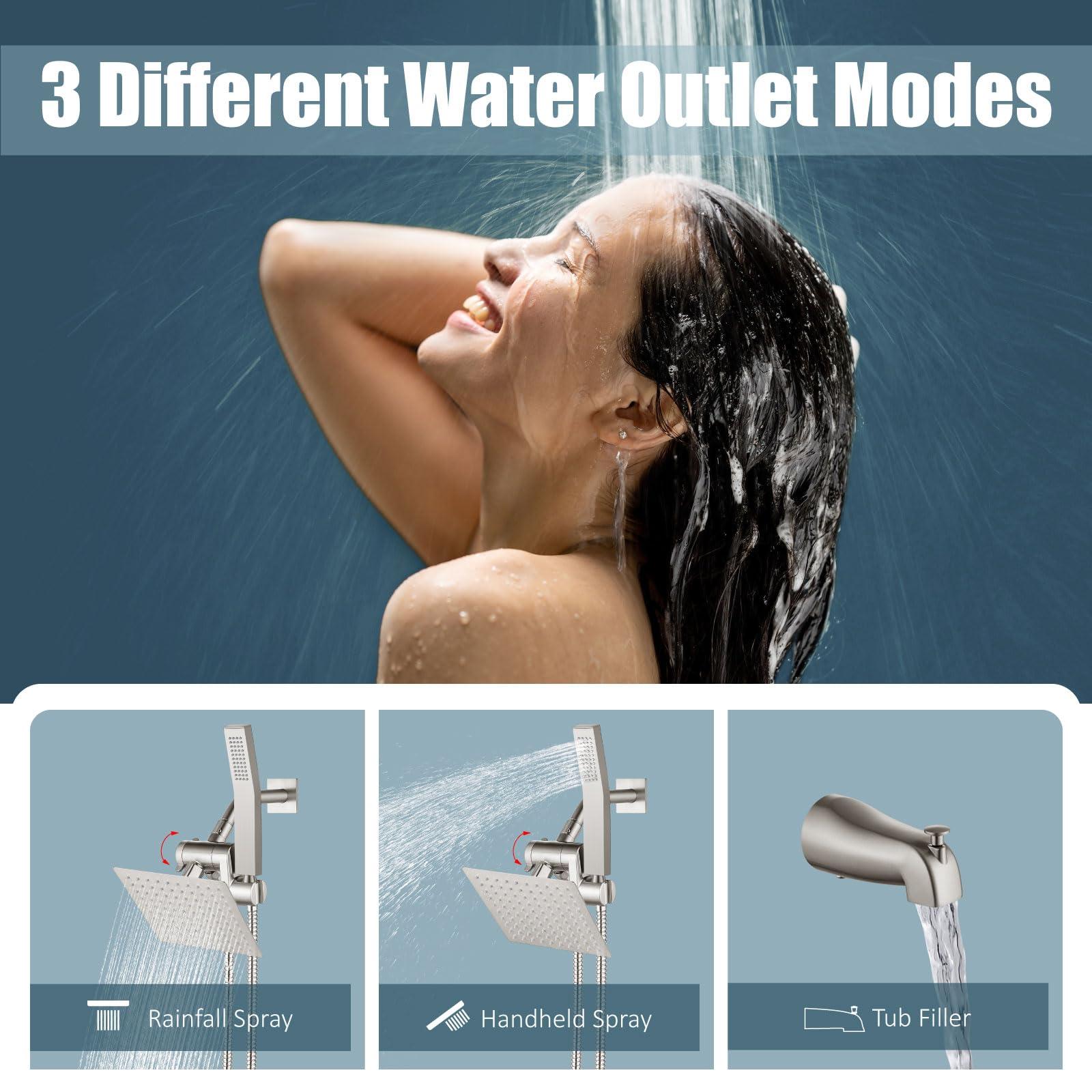 Aolemi Shower Tub Faucet Set with Handheld Spray Shower System Single Shower Rainfall Head and Handle with Tub Spout Combo Rough-in Valve Included Shower Trim Kit 6 Inch Shower Head, Brushed Nickel - Image 3