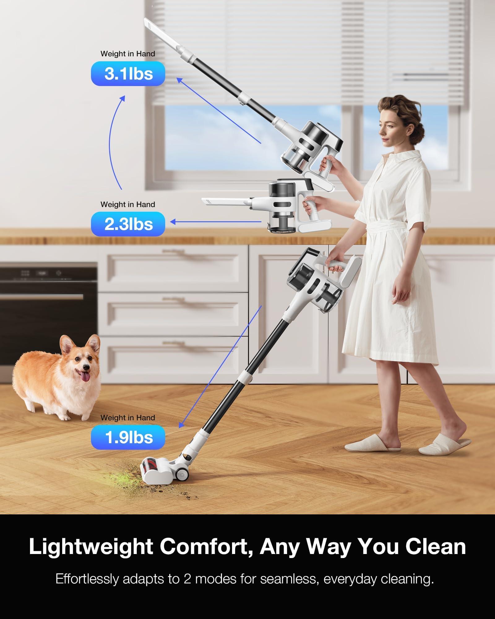 Cordless Stick Rechargeable Vacuum Cleaner, Lightweight, 55min Runtime, 9 in 1 Powerful Suction, Self Standing, Anti Tangle LED Headlight, Ideal for Carpets, Hardwood Floors, Pet Hair, and Home - Image 2
