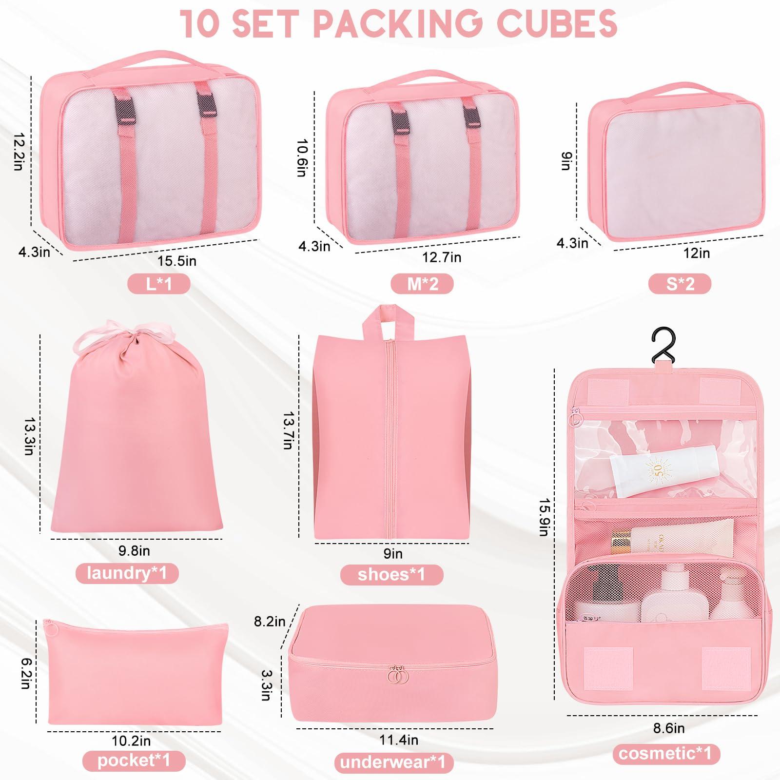 10 Set Packing Cubes for Travel, Luggage Organizer Bags with Hanging Toiletry Bag and Shoe Bag, Travel Packing Cubes for Carry on Suitcase Luggage Accessories Vacation Essentials (Black) - Image 2