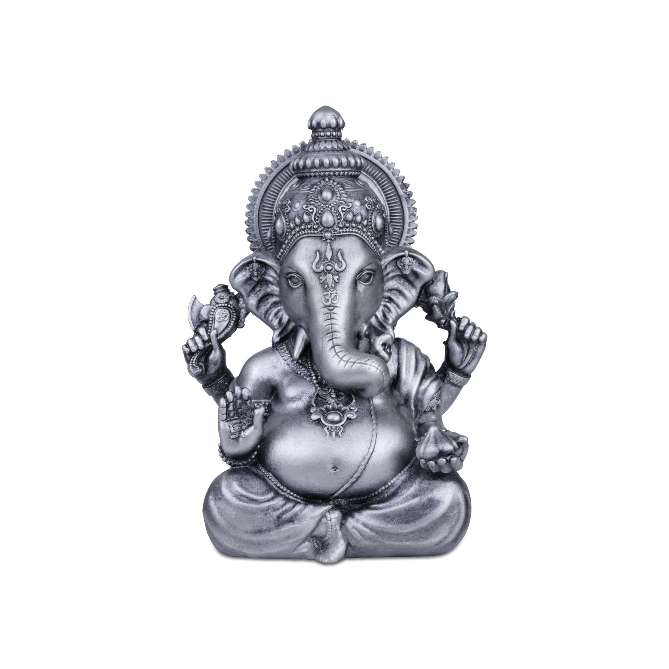 Artarium Ganesha Statue for Car Dashboard Marble and Resin Vighnaharta Ganesha Idol Home Decor Item Ganesh Murti Statue for Gift (Silver) Height -3.5 inch - Image 6