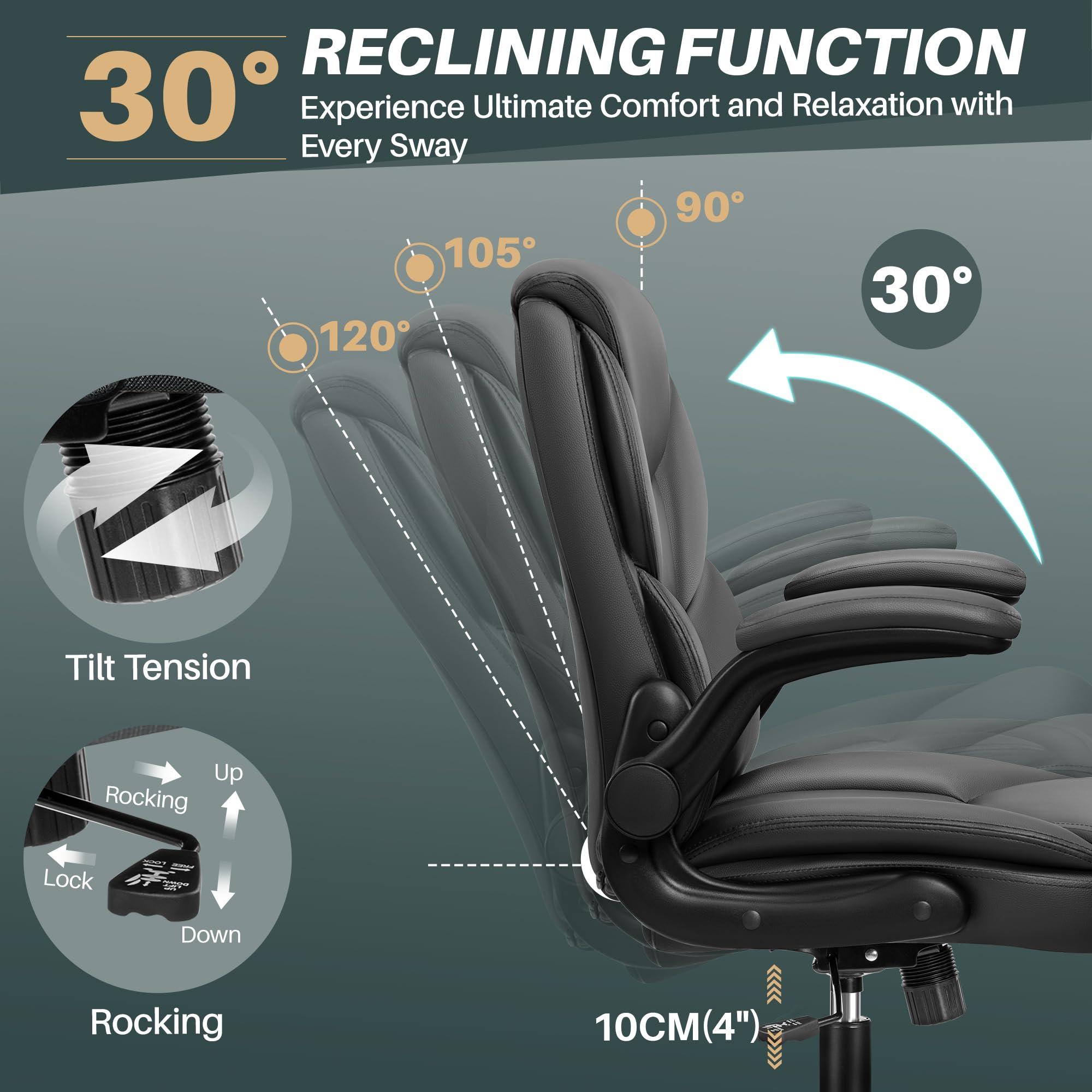FelixKing Leather Office Chair - Small PU Ergonomic Desk Chair, Comfy Computer Chair with Wheels and Flip-up Armrests, Adjustable Height Mid Back Executive Office Chair for Short People-Black - Image 5