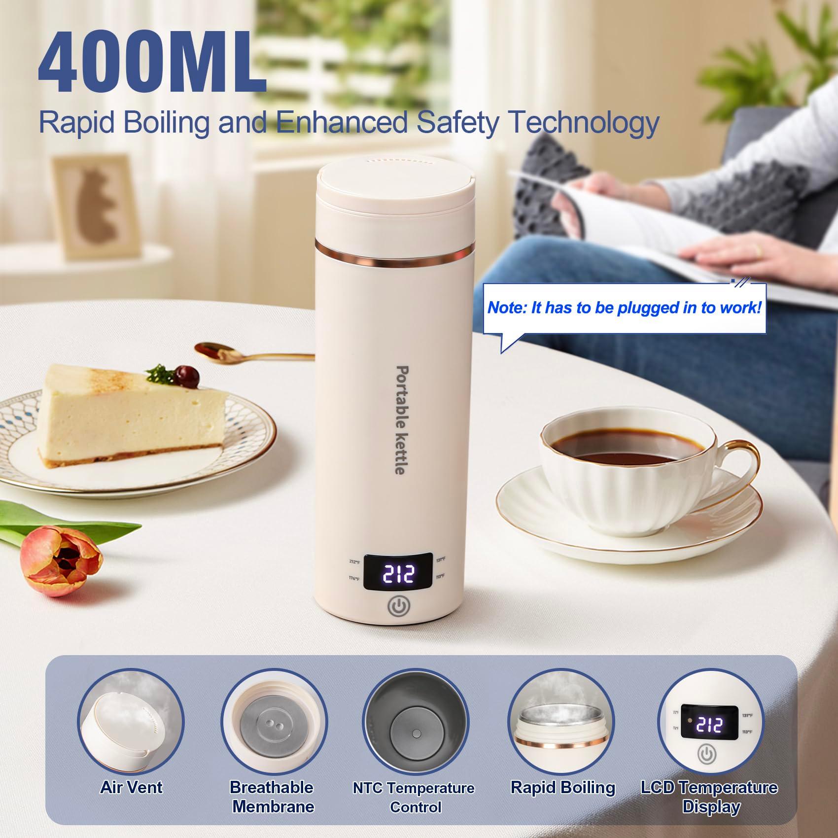 Travel Electric Kettle Portable Mini Kettle,Small Hot Water Boiler with 4 Temperature Settings,304 Stainless Steel,Fast Boiling Water with Auto Shut-Off and Boil Dry Protection (Beige, 400ML) - Image 3