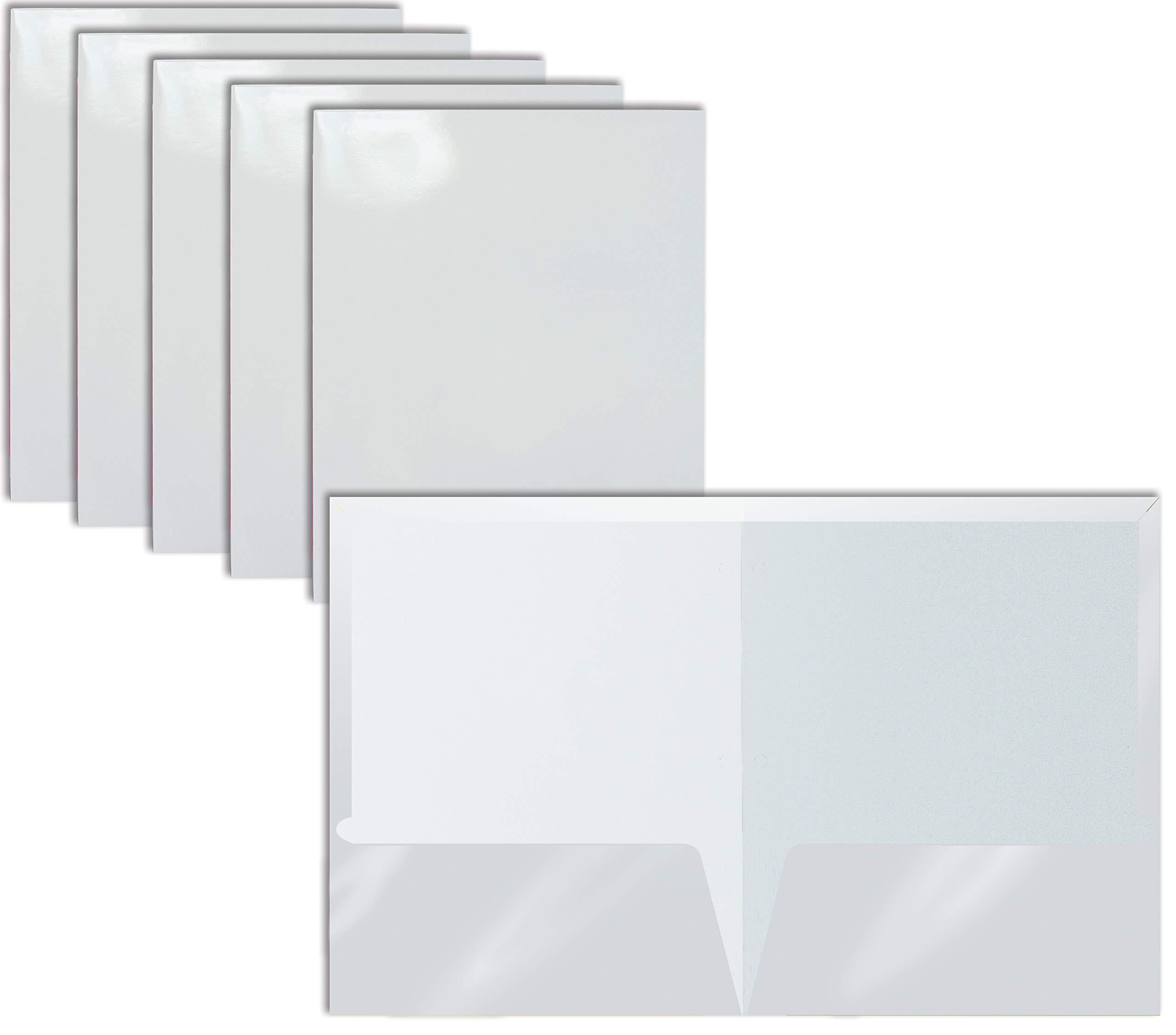 Better Office Products 2 Pocket Glossy Laminated Letter Size Paper Folders, 25 Pack, White Paper Portfolios