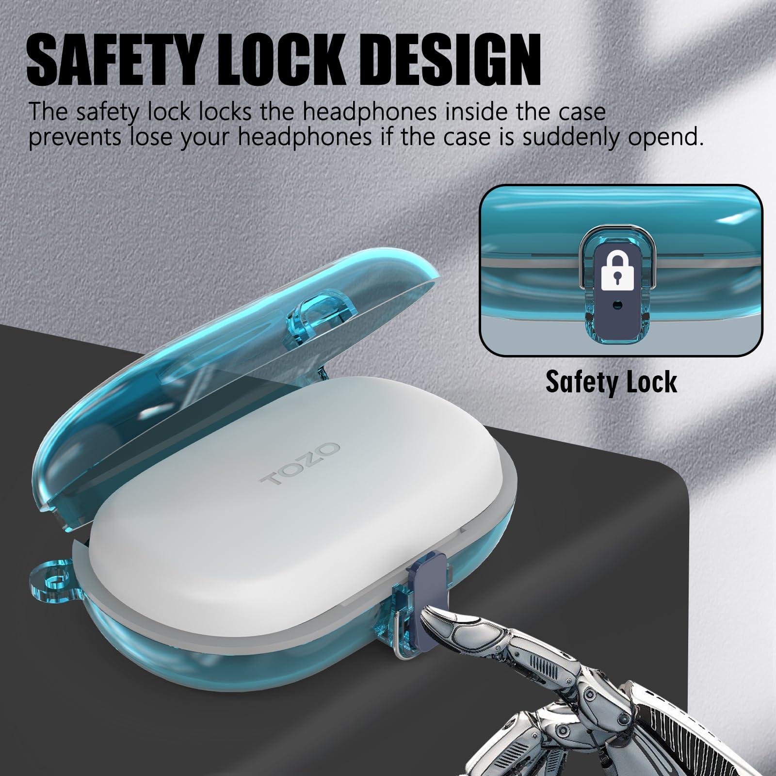 [Safety Lock] Clear Case for TOZO OpenBuds Case Cover for TOZO Open Buds Wireless Earbuds Silicone Liners Shockproof Protective cover for TOZO OpenBuds Bluetooth Headphones with Carabiner (Clear Blue) - Image 3