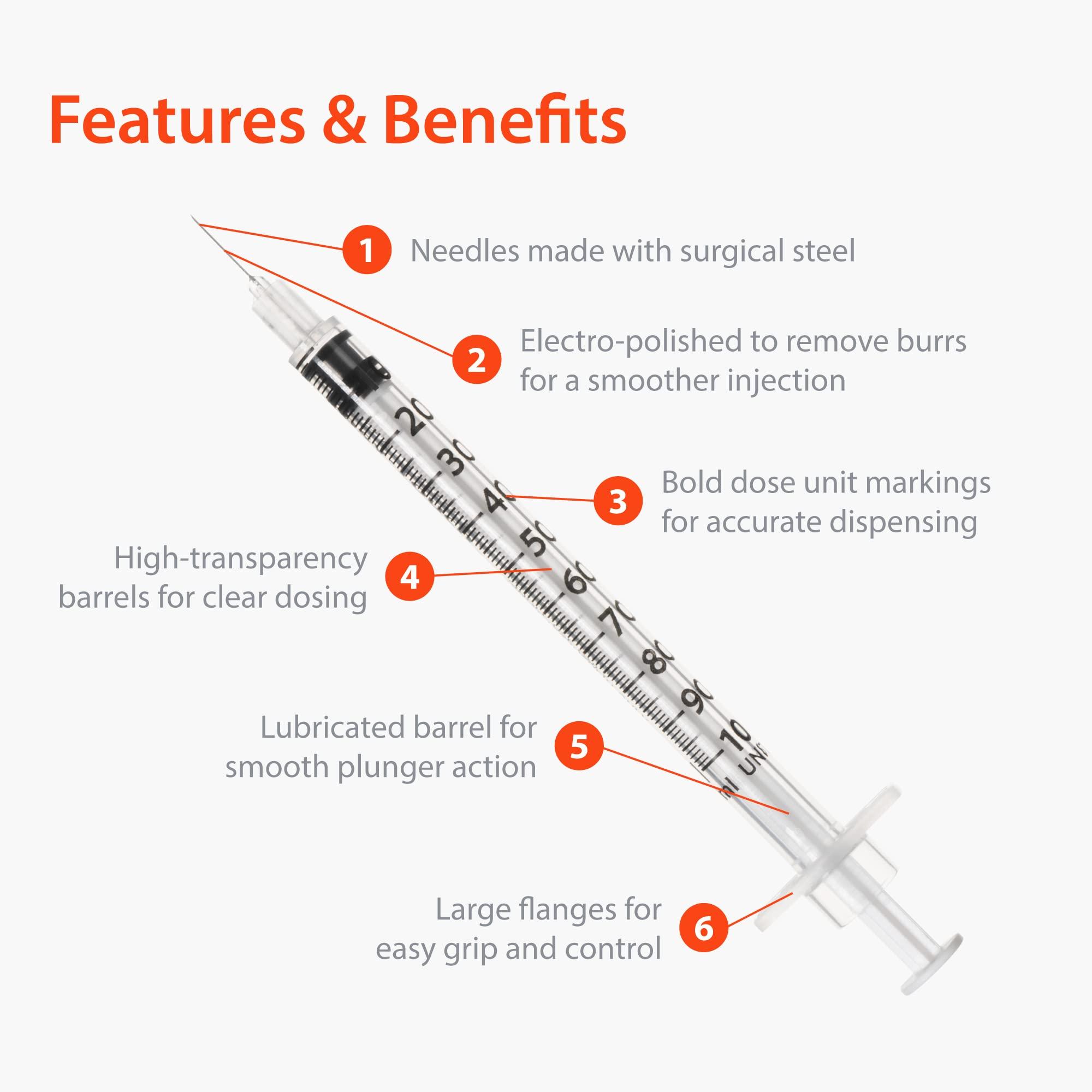 Easy Touch U-100 Insulin Syringe with Needle, 29G 1cc 1/2-Inch (12.7mm), Box of 100 - Image 3