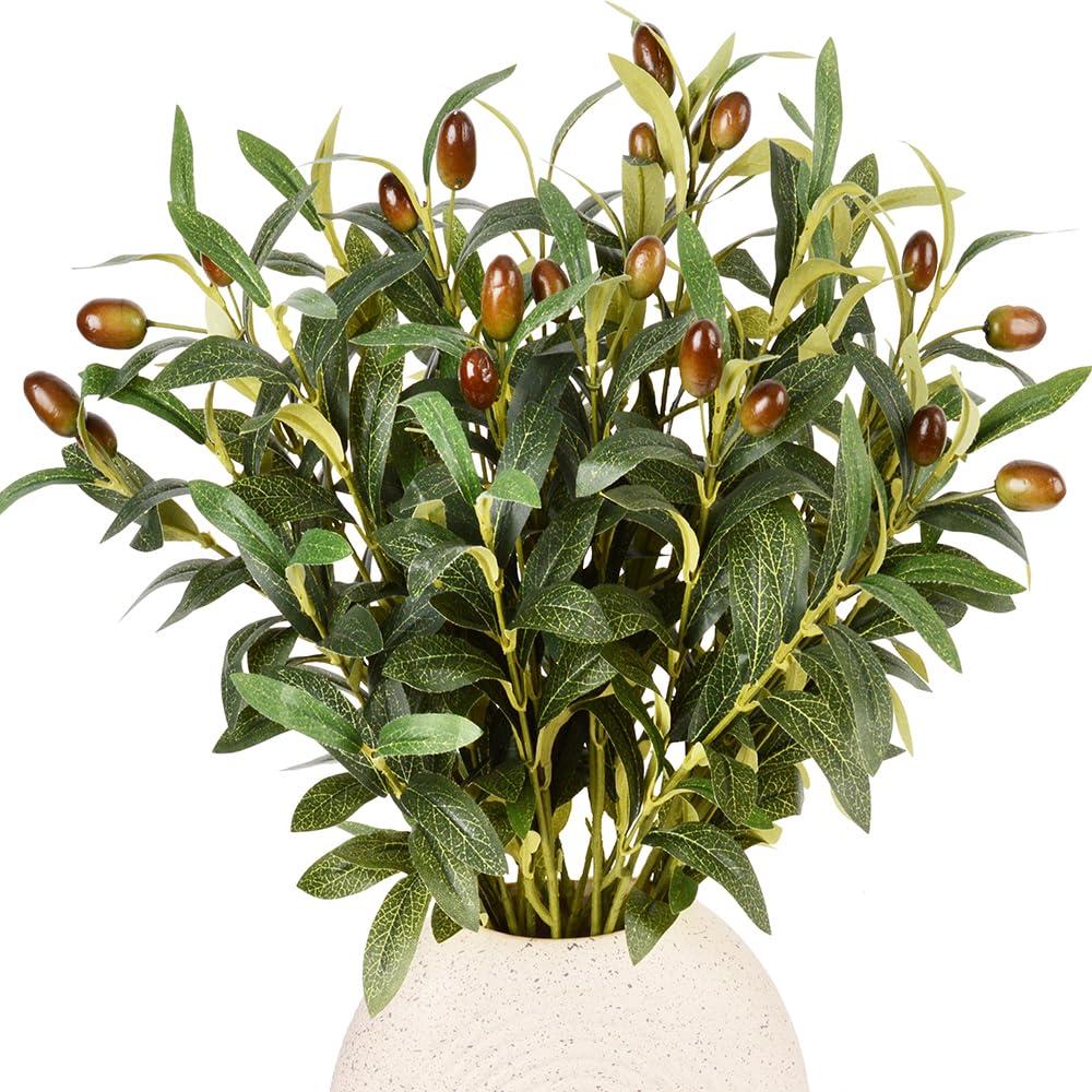 HANDIC Olive Branch 5pcs Olive Branches for Vases Filler Artificial Greenery Stems Artificial Olive Branch Stems Faux Fake Olive Branches (18inch/Branches) (5, Green)