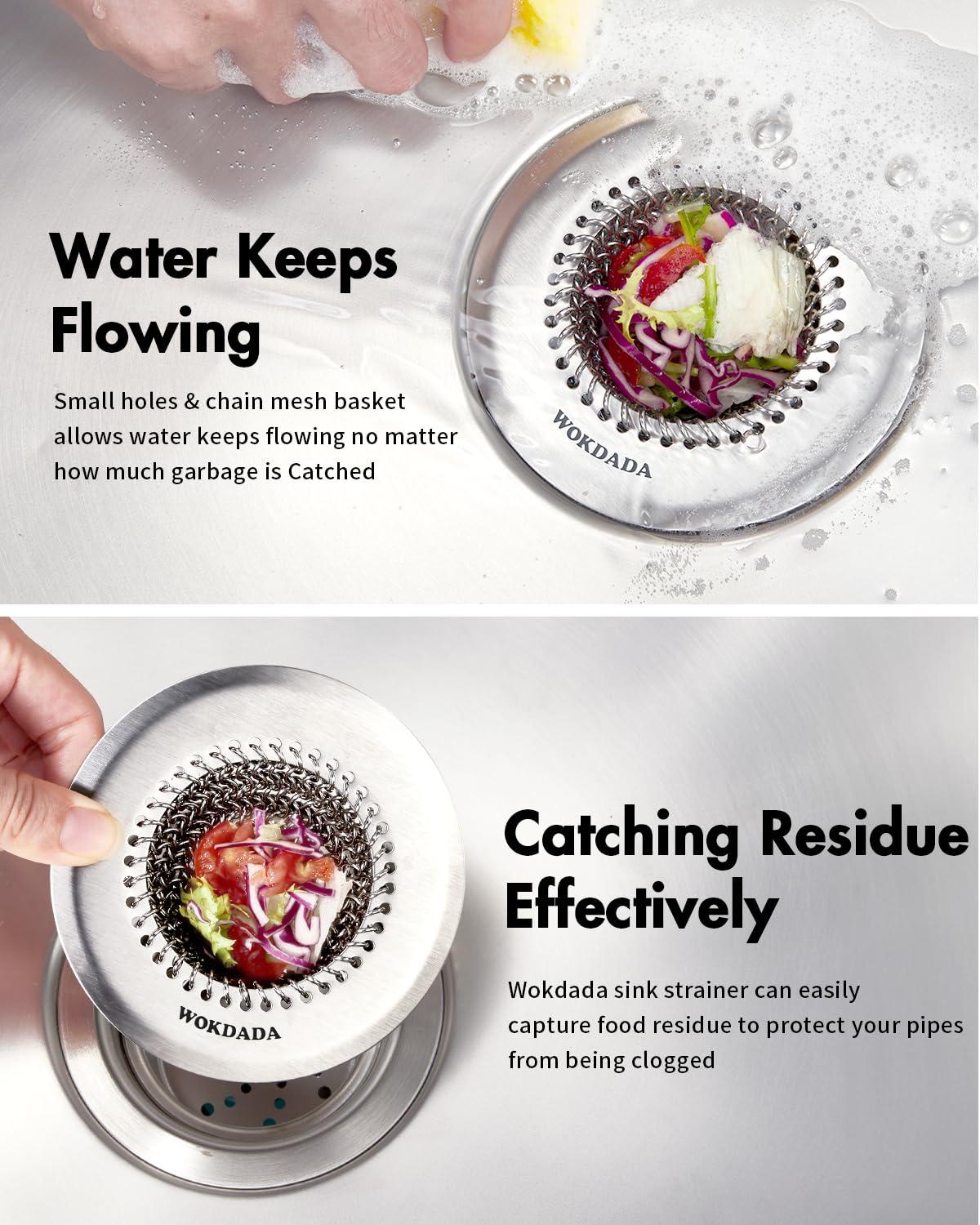 Wokdada Revolutionary Sink Strainer/ Patented Reversible Chain Mesh, Effortless Cleaning & Debris Catcher, Large Capacity, No Clog, 304 Stainless Steel & Rust-Proof - Image 4