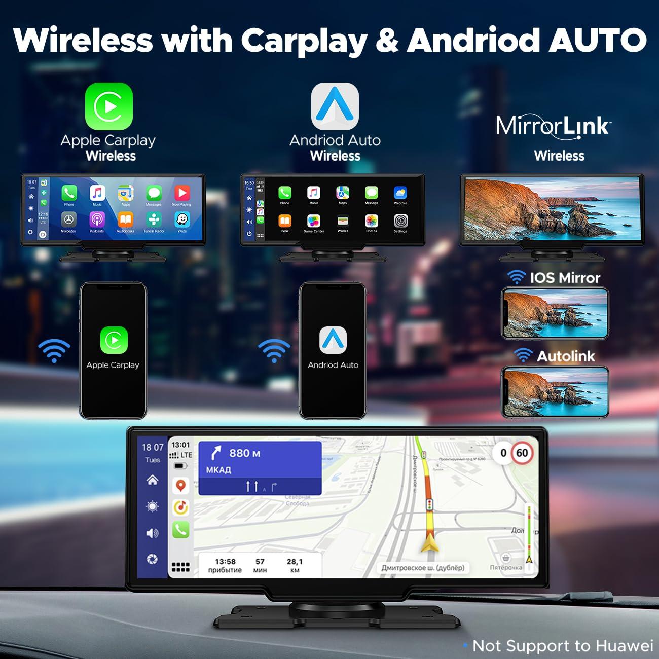 LAMTTO 9.26" Wireless Carplay and Android Auto with 2.5K Dash Cam, 1080P Backup Camera, Portable Touchscreen GPS Navigation for Car, Car Stereo Receiver with Bluetooth,AirPlay,AUX,FM,Googel,Siri - Image 2