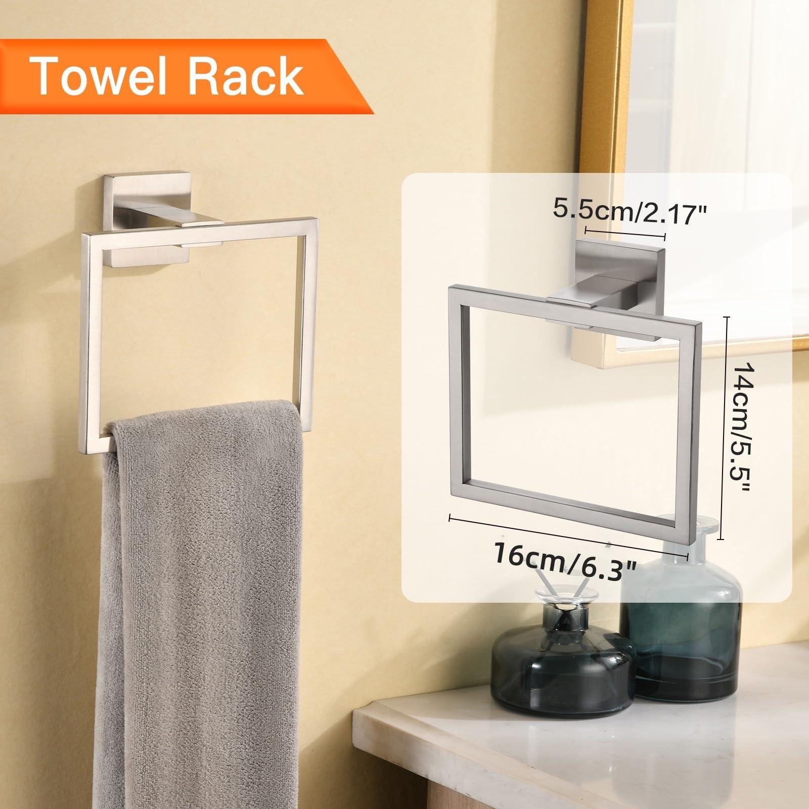 Taucent Bath Towel Bar Set 5 Pieces Brushed Nickel,Modern Bathroom Hardware Accessories Set Wall Mounted Include 16-InchTowel Rod,Towel Rack,Toilet Paper Holder with Shelf,2 Robe Hook - Image 3