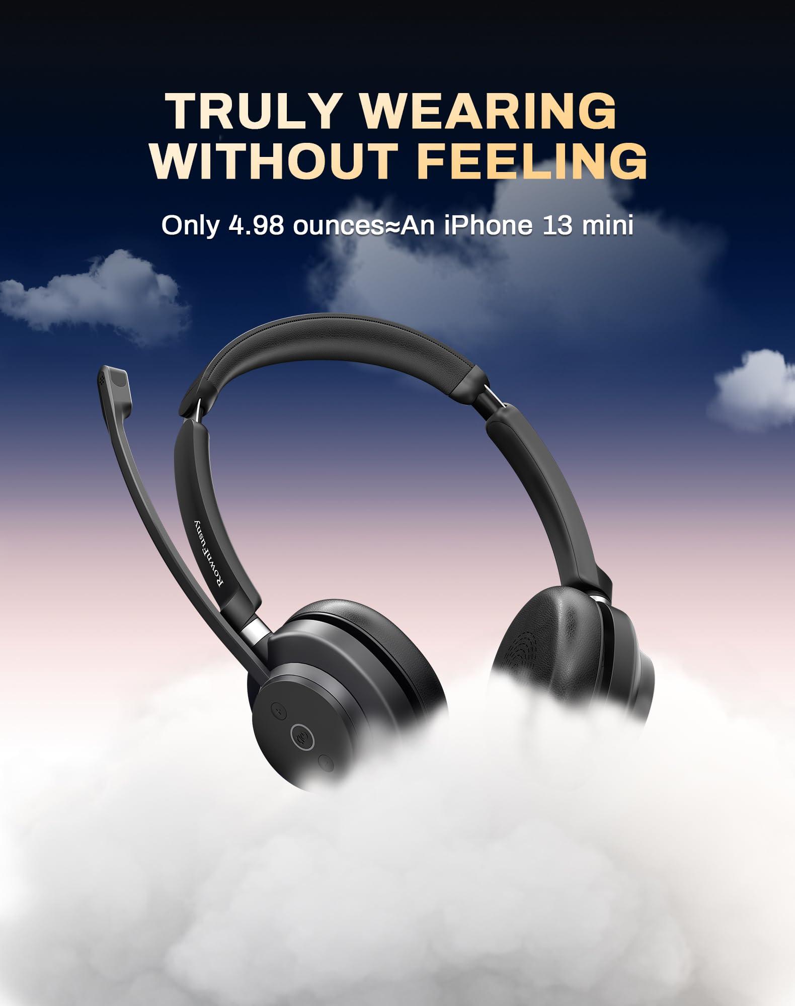 Rownfusny Bluetooth Wireless Headset with Mic for Work, Bluetooth 5.3, Advanced Noise Reduction Microphone, Clear Calls - Comfortable Over-Ear Headphones for PC, Laptop, iPhone, Android, Zoom, Office - Image 3