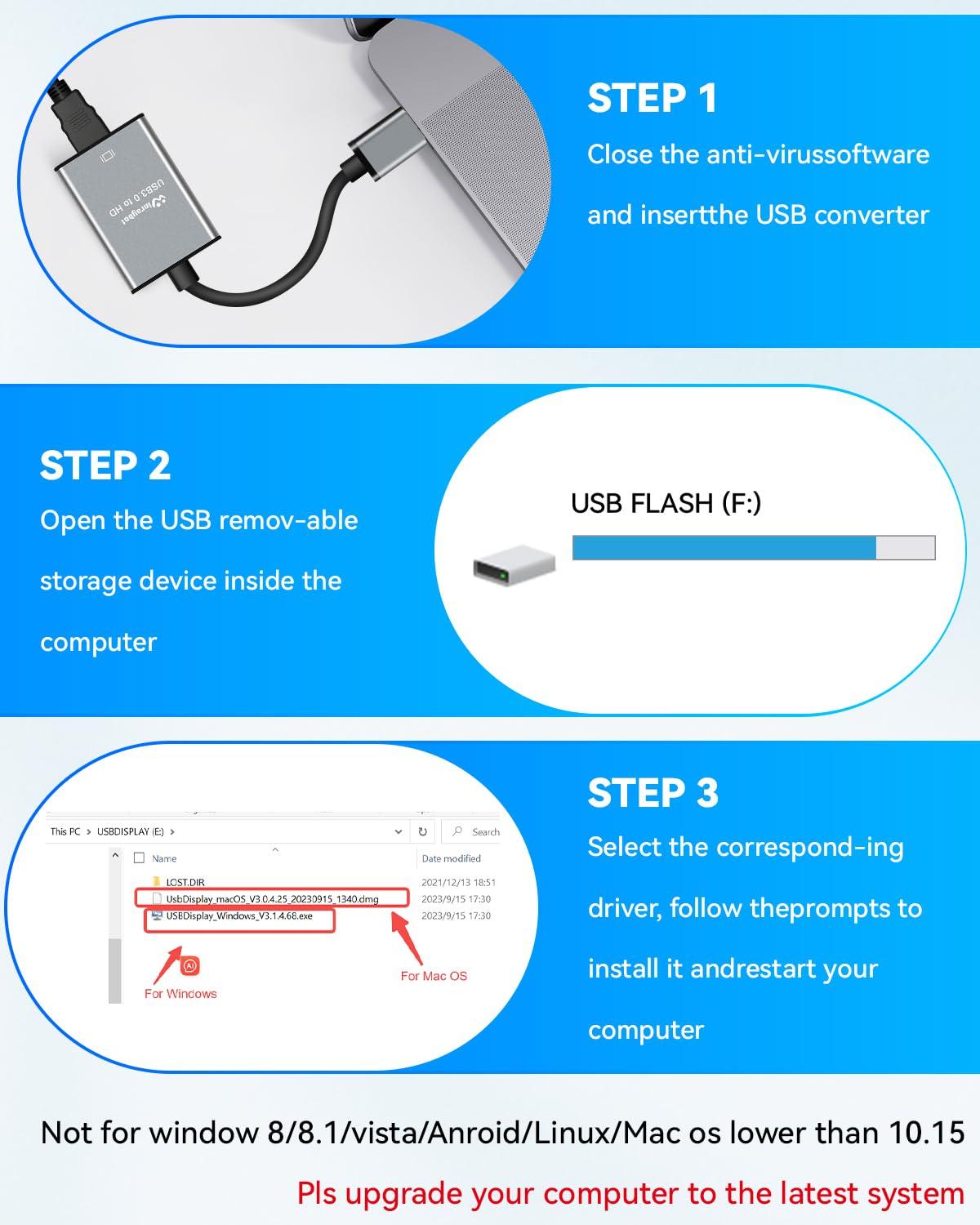 USB to HDMI Adapter,Hdmi to USBA for Monitor,USB A to HDMI for MacBook HD MI Adapter,Compatible with Windows 10/11 and Mac os,3.0 for 1080@60Hz - Image 6