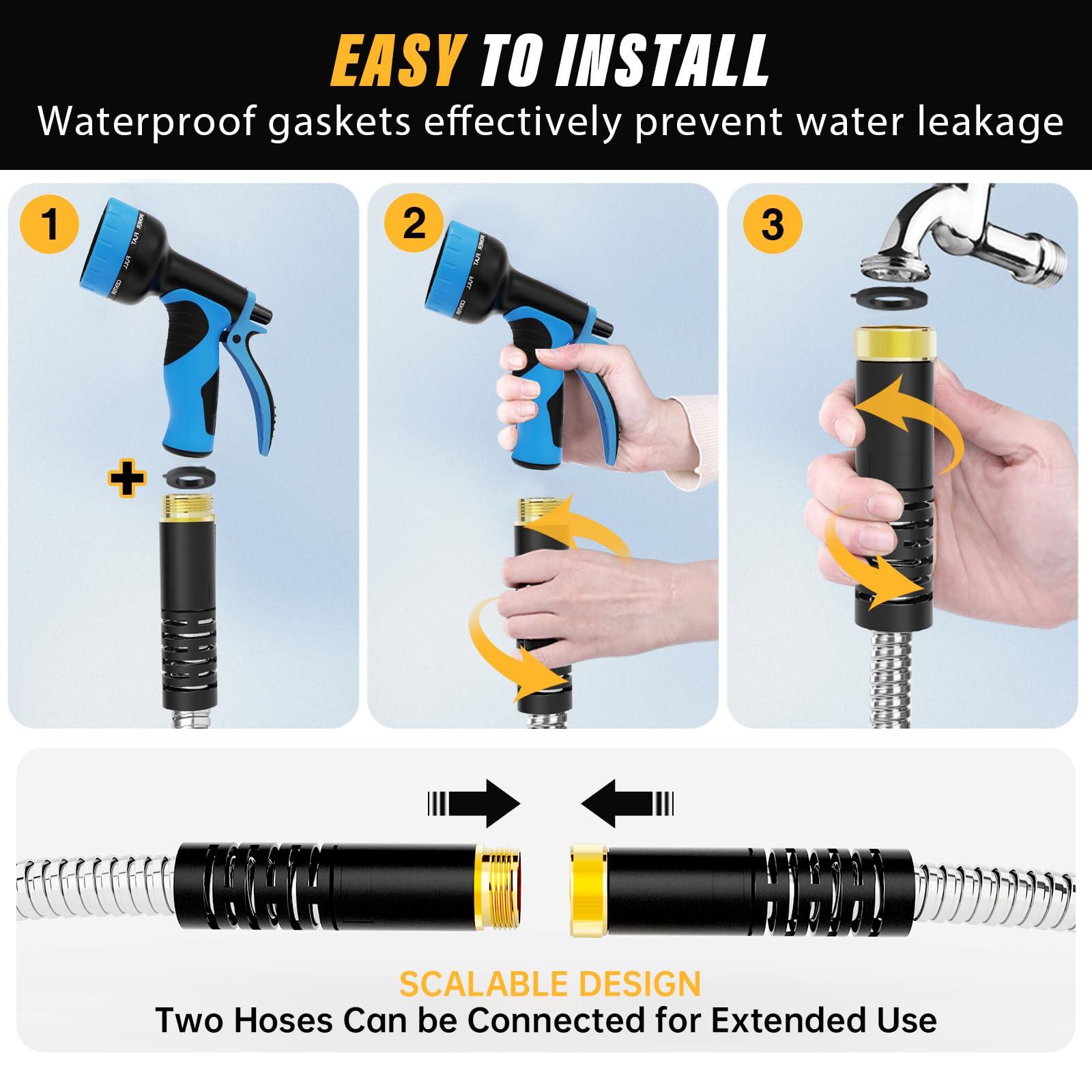 Lefree Garden Hose 100ft, Metal Garden Hose, Flexible Water Hose with 10-Function Nozzle, Stainless Steel Heavy Duty Hose, Crush Resistant, Leak Proof, No Kinks Garden Hoses for Yard, Outdoors, Rv - Image 7