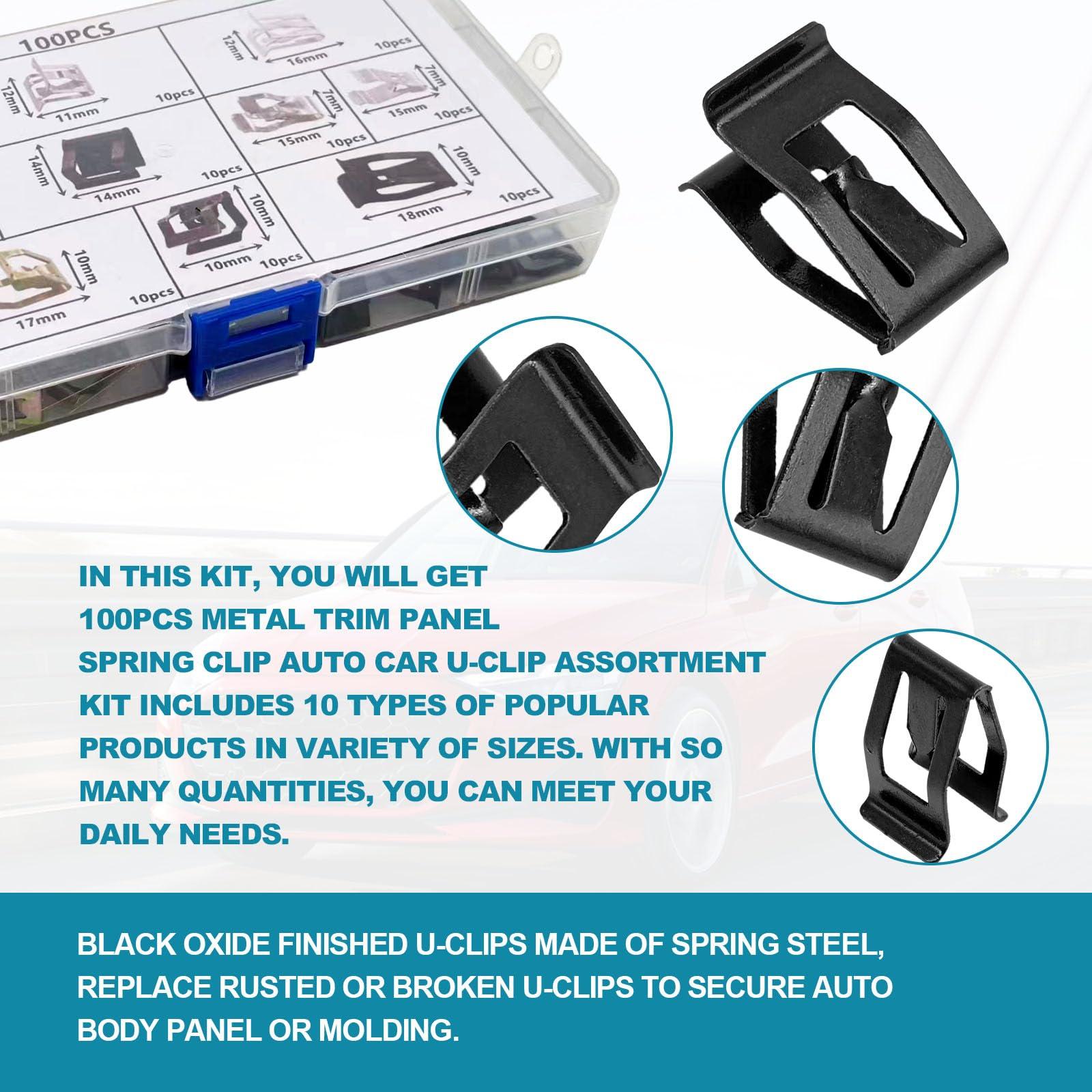 TOPCNOEM 100Pcs 10 Sizes Auto Car U-Clip Metal Trim Panel Spring Clip, Auto U-Clip Body Fastener Clip, Universal Trim Moulding Clip Kit Compatible with VW Audi 4A0-867-276A - Image 4