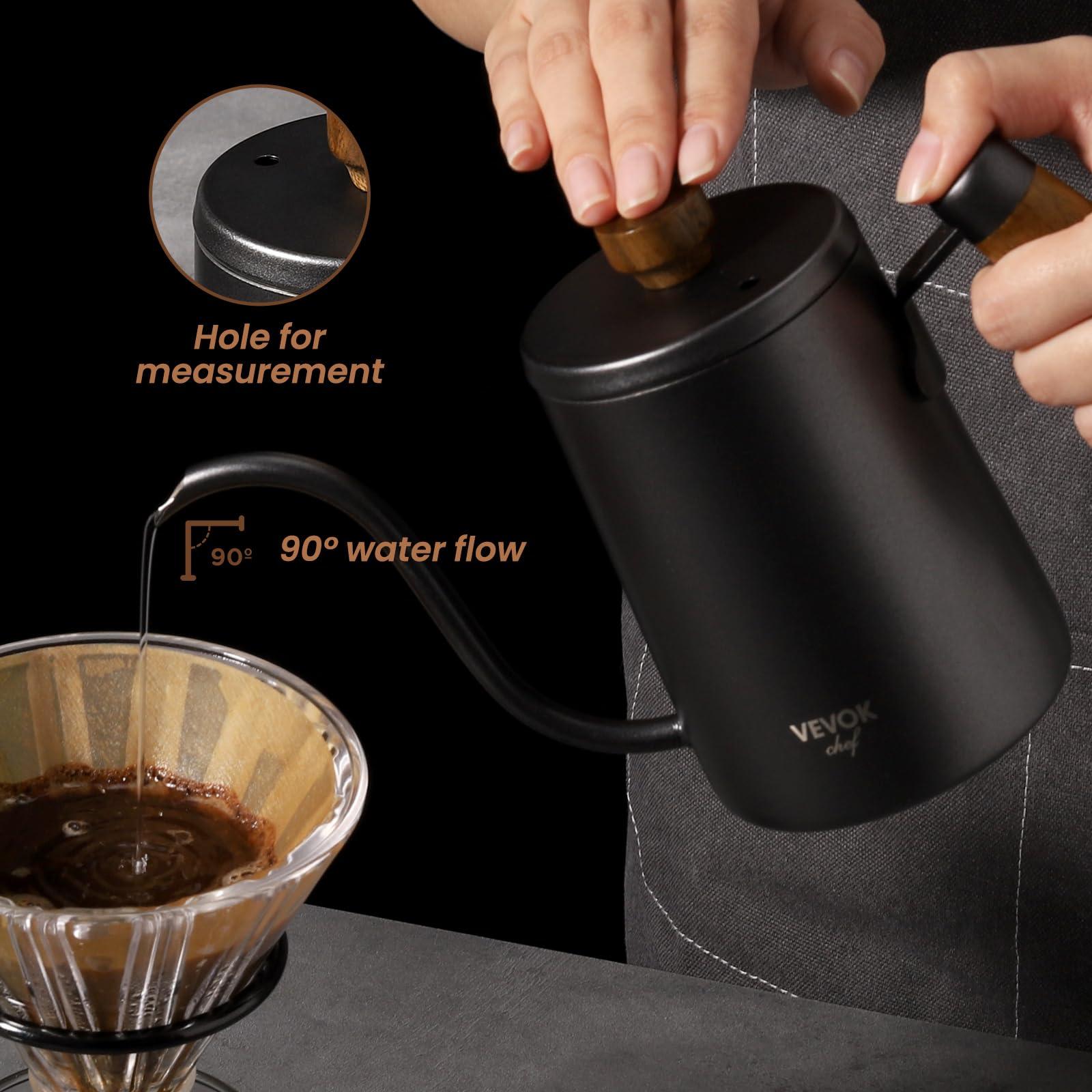 VEVOK CHEF Mini Gooseneck Kettle with Wooden Handle, 20 Ounce 550ml for 2 Cups, Stainless Steel Narrow Long Spout, Small Tea Water Coffee Kettle for Pour Over, Drip Coffee Maker, Teapot - Image 5