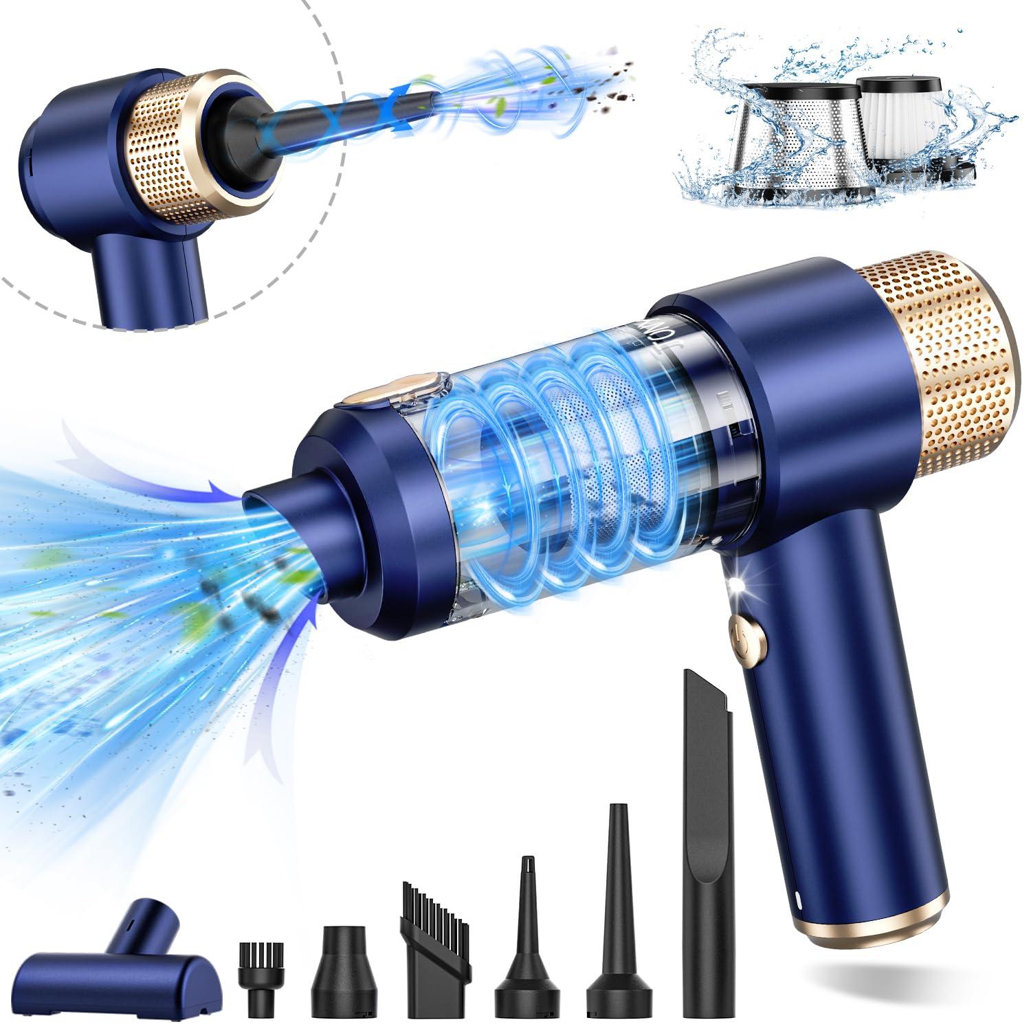 JONYJ Handheld Car Vacuum Cleaner, 16000PA Hand Held Vacuum Portable Cordless, 2 in 1 Air Duster and Vacuum Cleaner with LED Light, Multi-Nozzles, 120W High Power Mini Vacuum for Home, Pet, Office