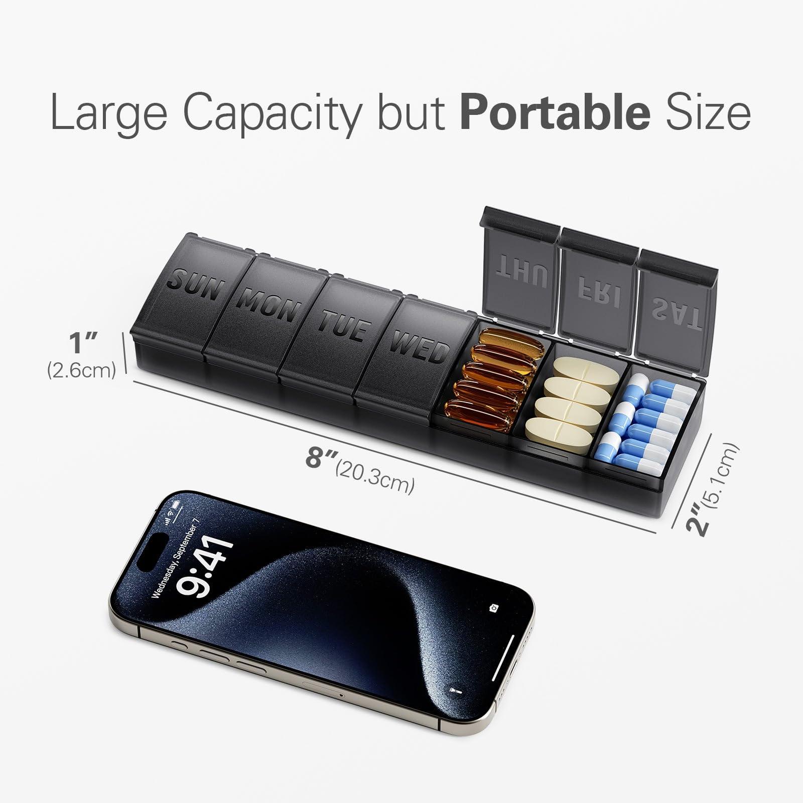 Barhon Pill Organizer Large, Weekly Pills Organizer Pill Box, Medicine Pill Organizers Travel, 7 Day Pill Case for Big Vitamin Supplements Fish Oil, Black - Image 7