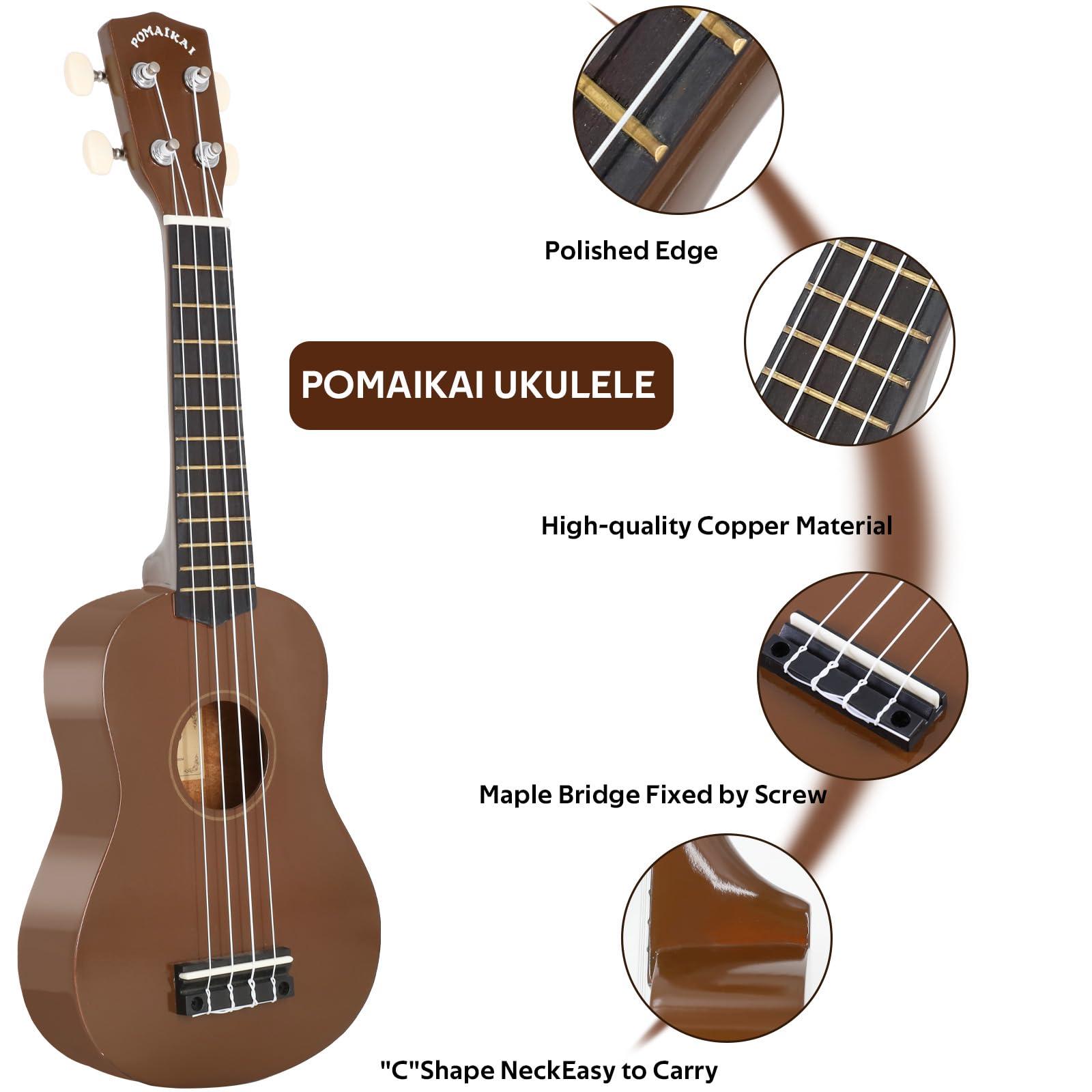 POMAIKAI Soprano Wood Ukulele Starter Ukelele Hawaii Guitar 21 Inch for Beginners and Students(Brown) - Image 2