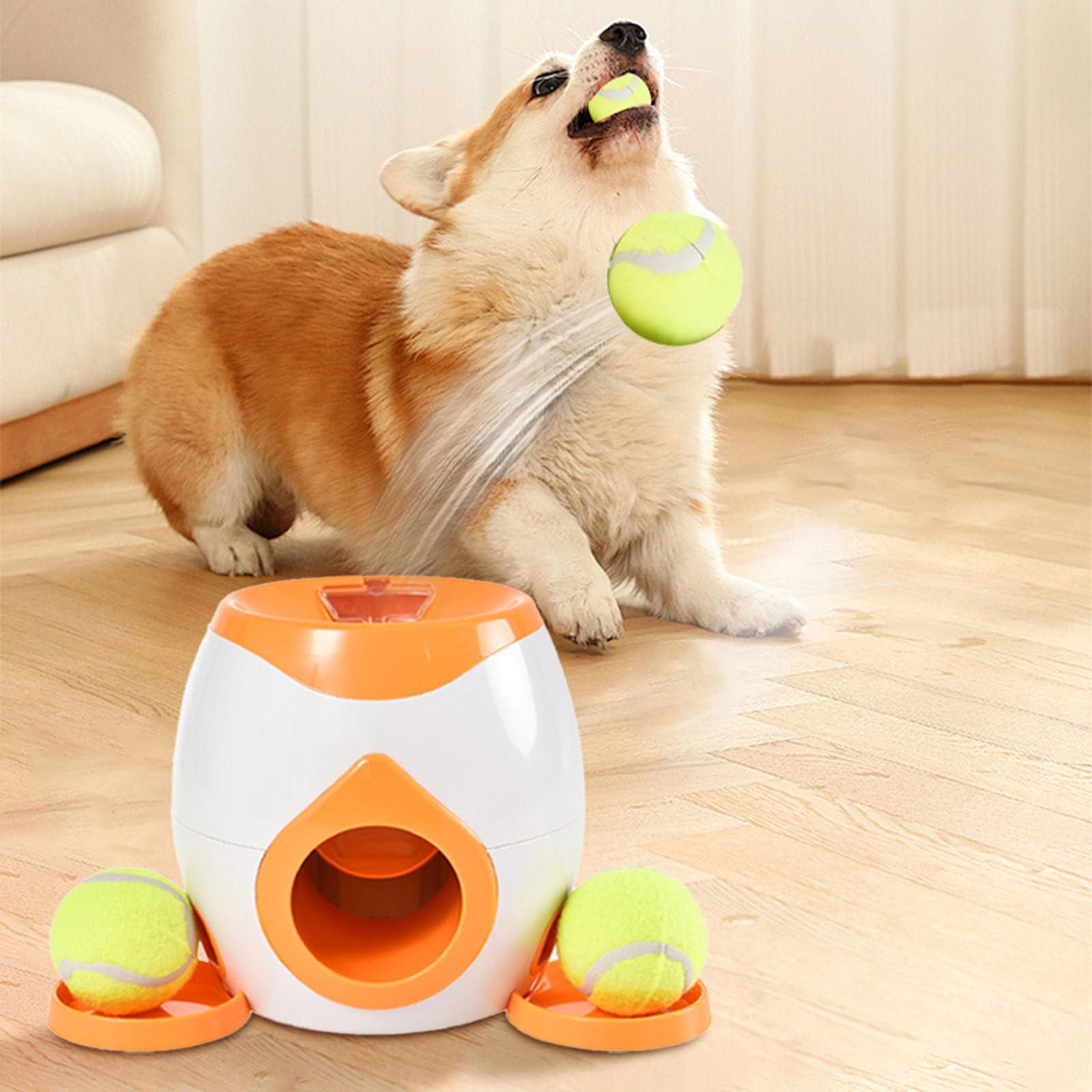 Dog Ball Launcher & Food Reward Machine, Balls Launcher for Dogs with 2 Tennis Balls, Self Throwing Ball Machine, Intelligent Automatic Feeder for Interactive Dog Training (Orange) - Image 2