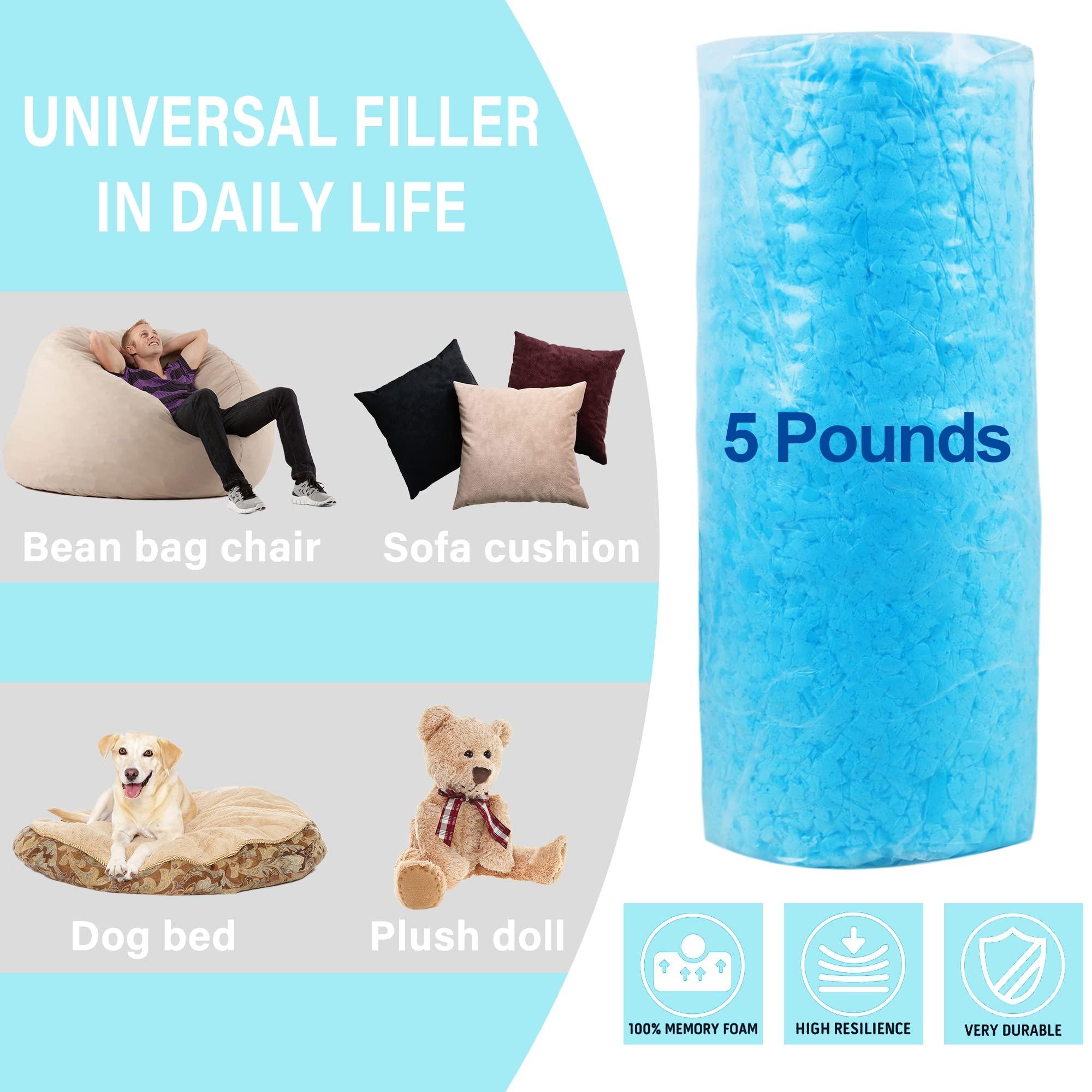 DR.DUDU 5lbs Shredded Memory Foam Filling for Bean Bag Filler, Soft and Convenient Pillow Stuffing Foam for Couch Cushion Dog Bed Chair Arts Crafts, Added Gel Particles (Blue) - Image 2