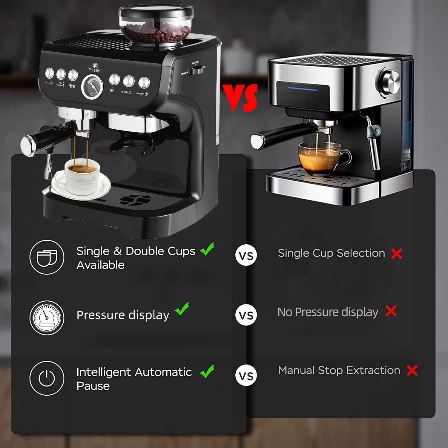 TWLITE 𝐄𝐬𝐩𝐫𝐞𝐬𝐬𝐨 𝐌𝐚𝐜𝐡𝐢𝐧𝐞 𝐰𝐢𝐭𝐡 𝐆𝐫𝐢𝐧𝐝𝐞𝐫, Professional Espresso Maker with Milk Frother Steam Wand, 15 Bar Barista Cappuccino Machine - Image 3