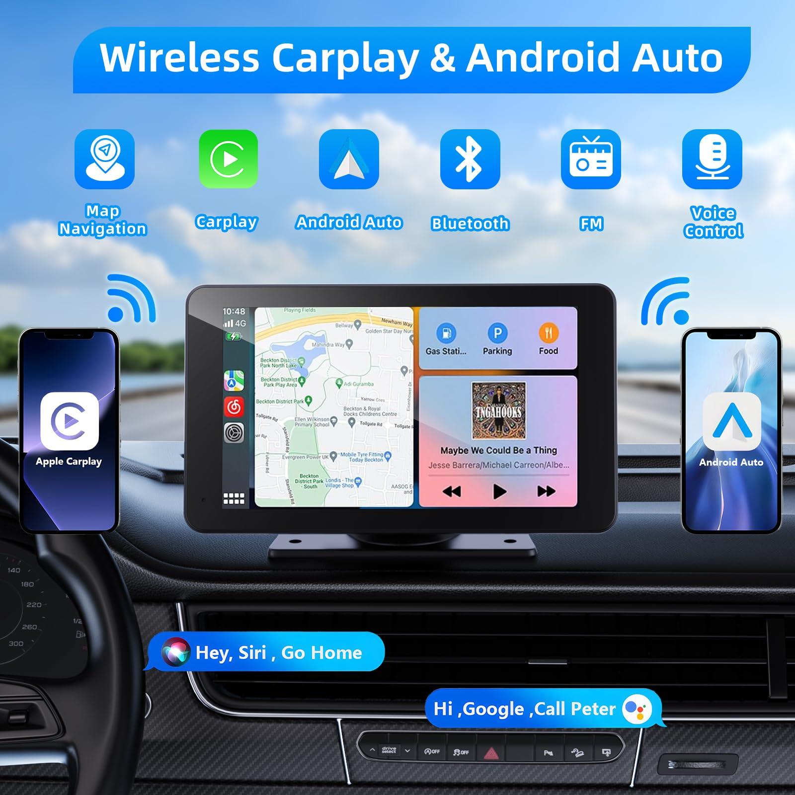 VUKARUAL Wireless Apple Carplay and Android Auto Screen for Car, 7" HD Portable Touch Screen Car Stereo with Bluetooth, Backup Camera, Navigation, Mirror Link for All Vehicles - Image 2