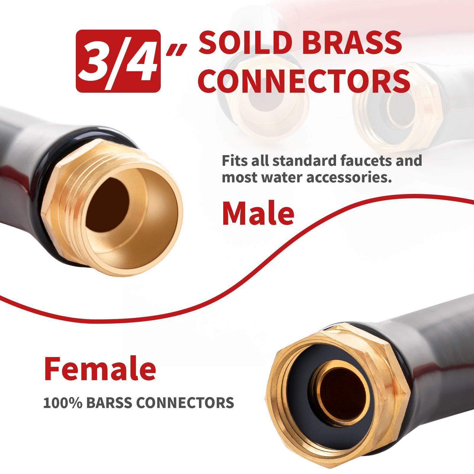 Garden Hose 50 ft x 5/8” Hot/Cold Heavy Duty Water Hose,-50°F to 190°F,Burst 600Psi Flexible Upgraded Rubber Hoses,3/4” Solid Fittings for All-weather Outdoor Lawn & Garden - Image 4
