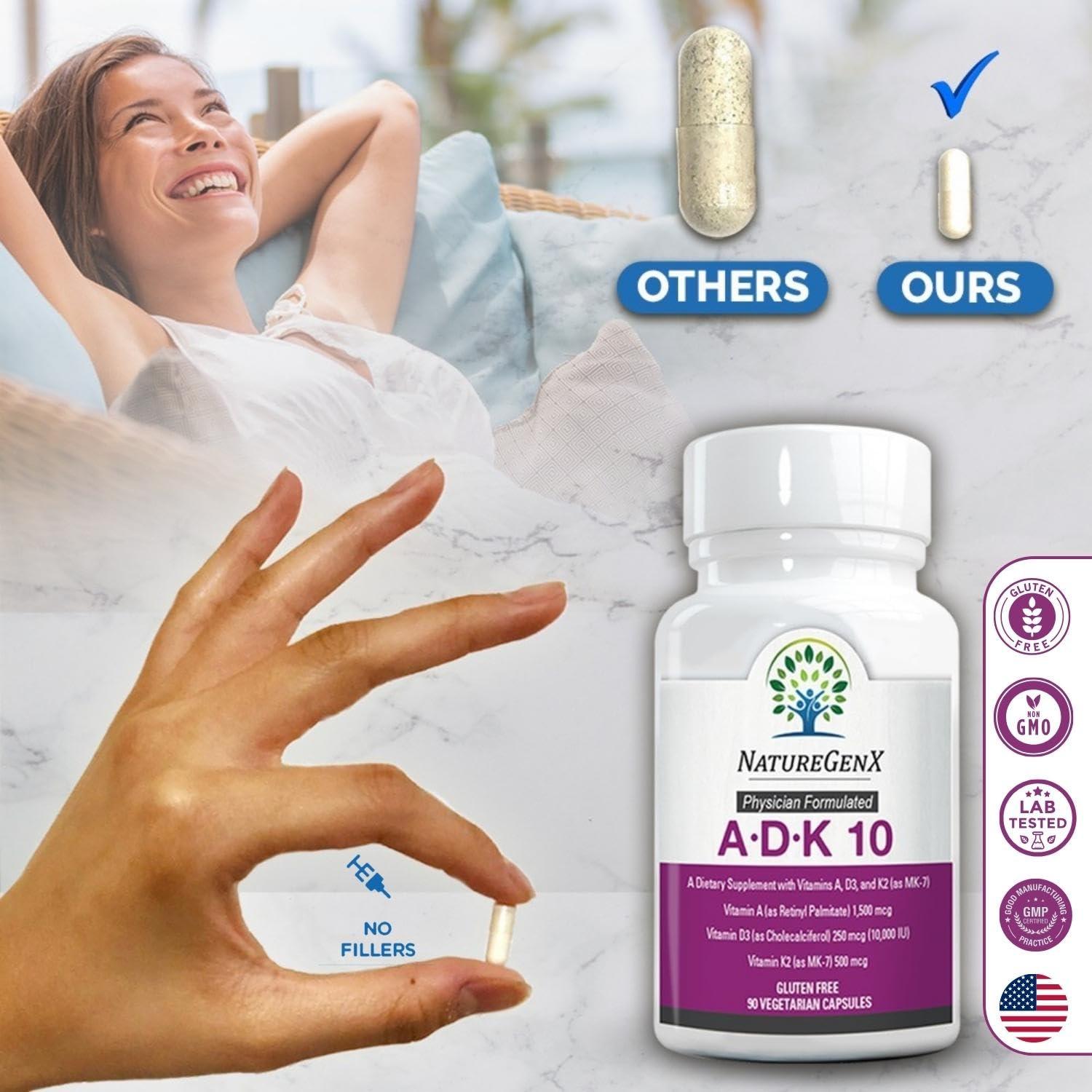 NatureGenX ADK 10 Supplement - Potent A, K2 & D3 Vitamin Supplement 10000 IU for Bone, Heart & Immune Support - 90 Count Easy-to-Swallow Vitamin ADK Supplement Capsules (3 Month Supply) - Image 7