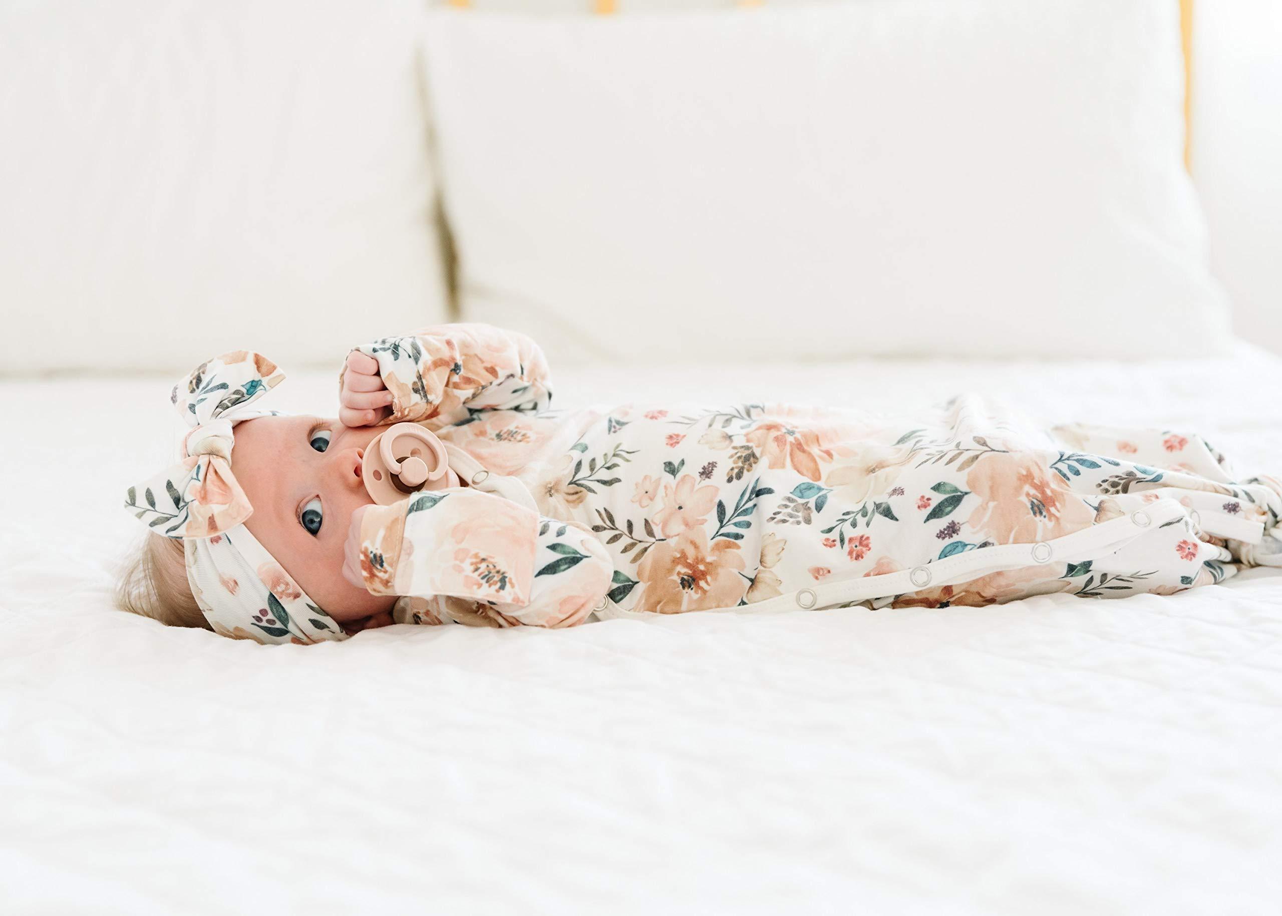 Copper Pearl Baby Gown - Knotted Newborn Sleepers for Baby Boy and Girl, Soft Stretchy Long Sleeve Infant Gowns with Bottom Tie and Hand Mittens, Perfect Hospital Coming Home Outfit (Autumn) - Image 7