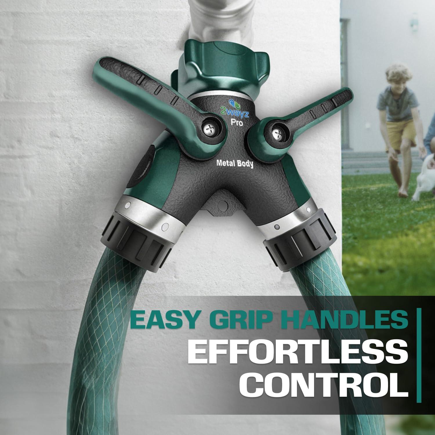 Hose Splitter 2 Way Heavy Duty - 2WAYZ Outdoor Faucet and Garden Hose Splitters - Durable Water Spigot Splitter Y Adapter - All-Metal Water Pipe Connector with Shut-Off Valve - 4" x 4" x 1.5" - Image 3