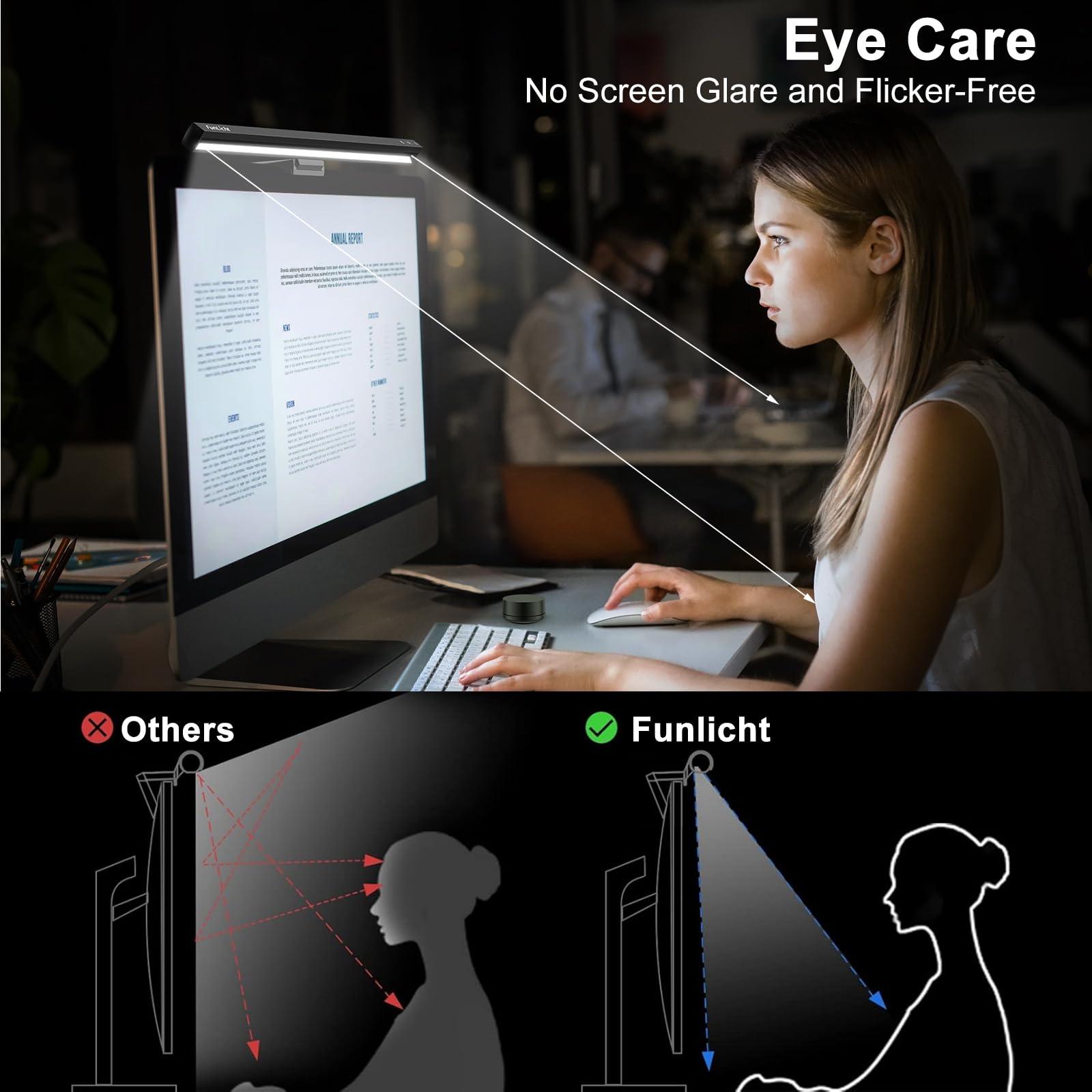 Funlicht Monitor Light Bar, Computer Monitor Lamp for Eye Caring LED Dimmable Screen Light Bar, Touch Control USB Powered Screenbar for Desk/Office/Home/Game, Black - Image 2