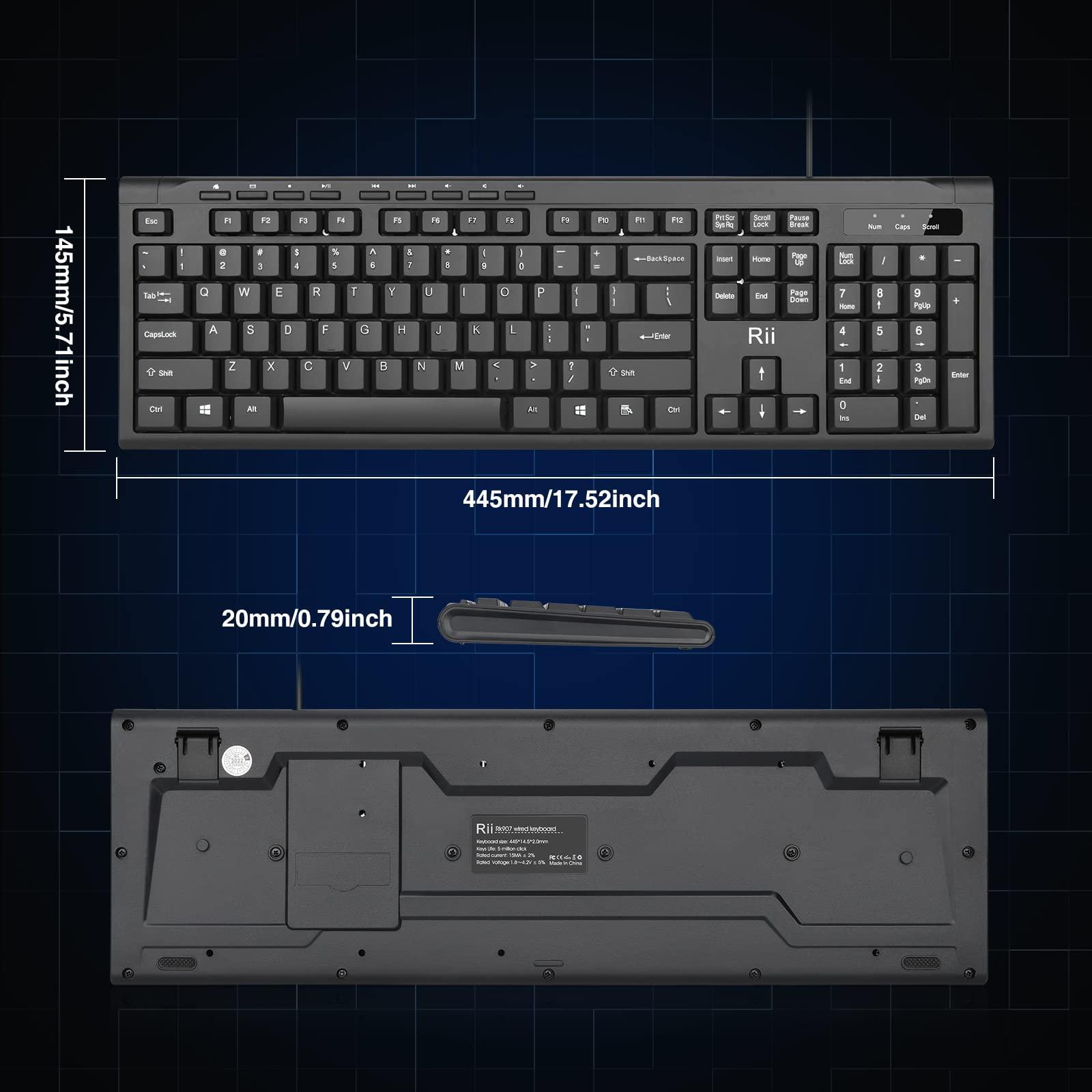 Rii RK907 Ultra-Slim Compact USB Wired Keyboard for Mac and PC,Windows 10/8 / 7 / Vista/XP (Black) (1PCS) - Image 7