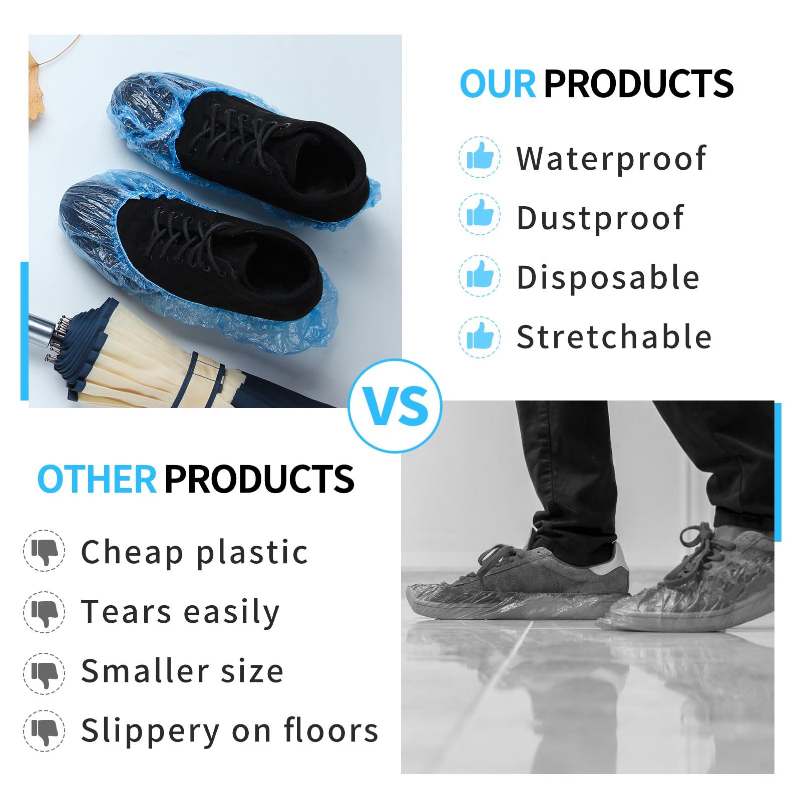Frontline Shoe Covers Disposable Waterproof, Recyclable Premium Thick Plastic, SLip Resistance, Durable, Booties for Shoes, XL One Size Fits Most, Indoor Outdoor Shoe Covers (100) - Image 6