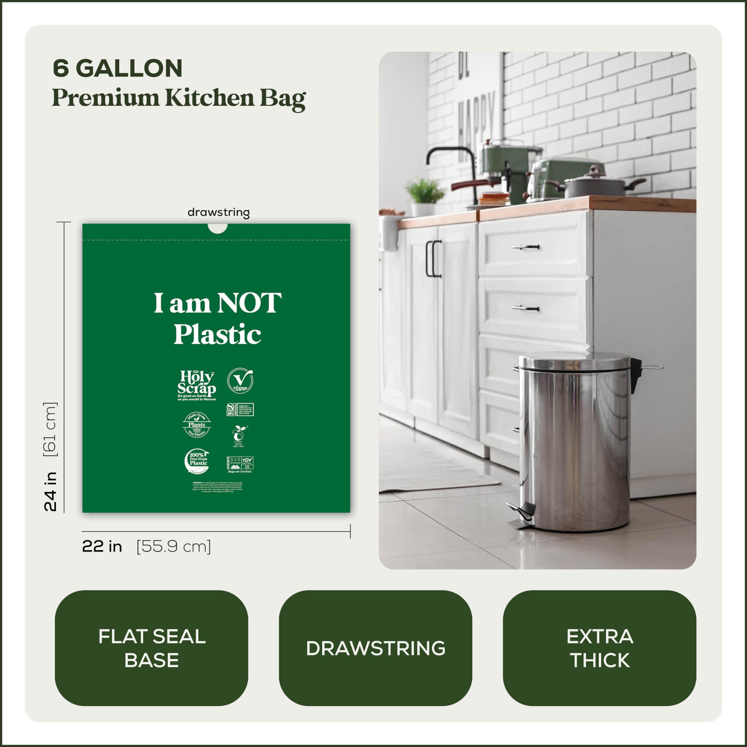 HOLY SCRAP! Medium Compostable Drawstring Trash Bags - 6-8 Gallon, 45 Pack | Plastic-Free Kitchen & Bathroom Garbage Bags with Drawstring Handles | Thick Bin Bag Liners for Green & Food Waste - Image 2