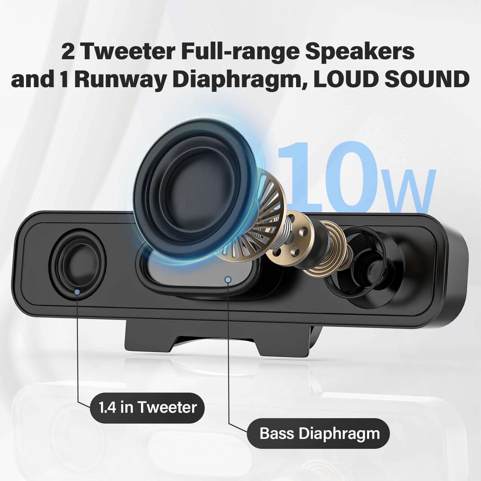 OGUPGX Computer Speakers for Desktop Pc, Monitor Speakers for Laptop,Pc Speakers with Loud Sound,Volume Control Easily Clamps to Monitors(USB-C to USB Adapter Included) (Black) - Image 2
