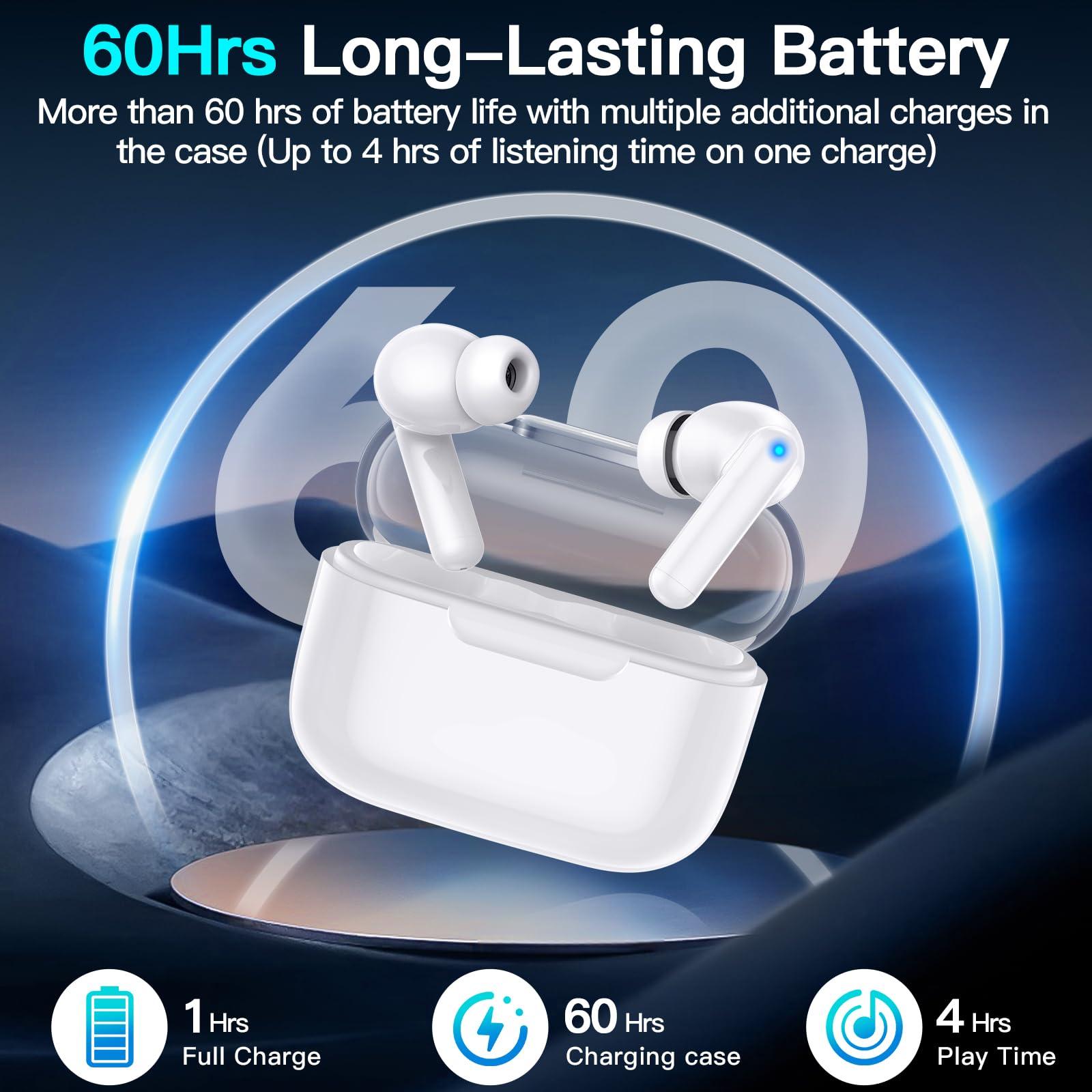 kurdene P3 Wireless Earbuds Bluetooth 5.3 Headphones, Deep Bass Stereo with Microphone Earphones in-Ear, Immersive Premium Sound Ear Buds for iPhone, Android-Clear - Image 2