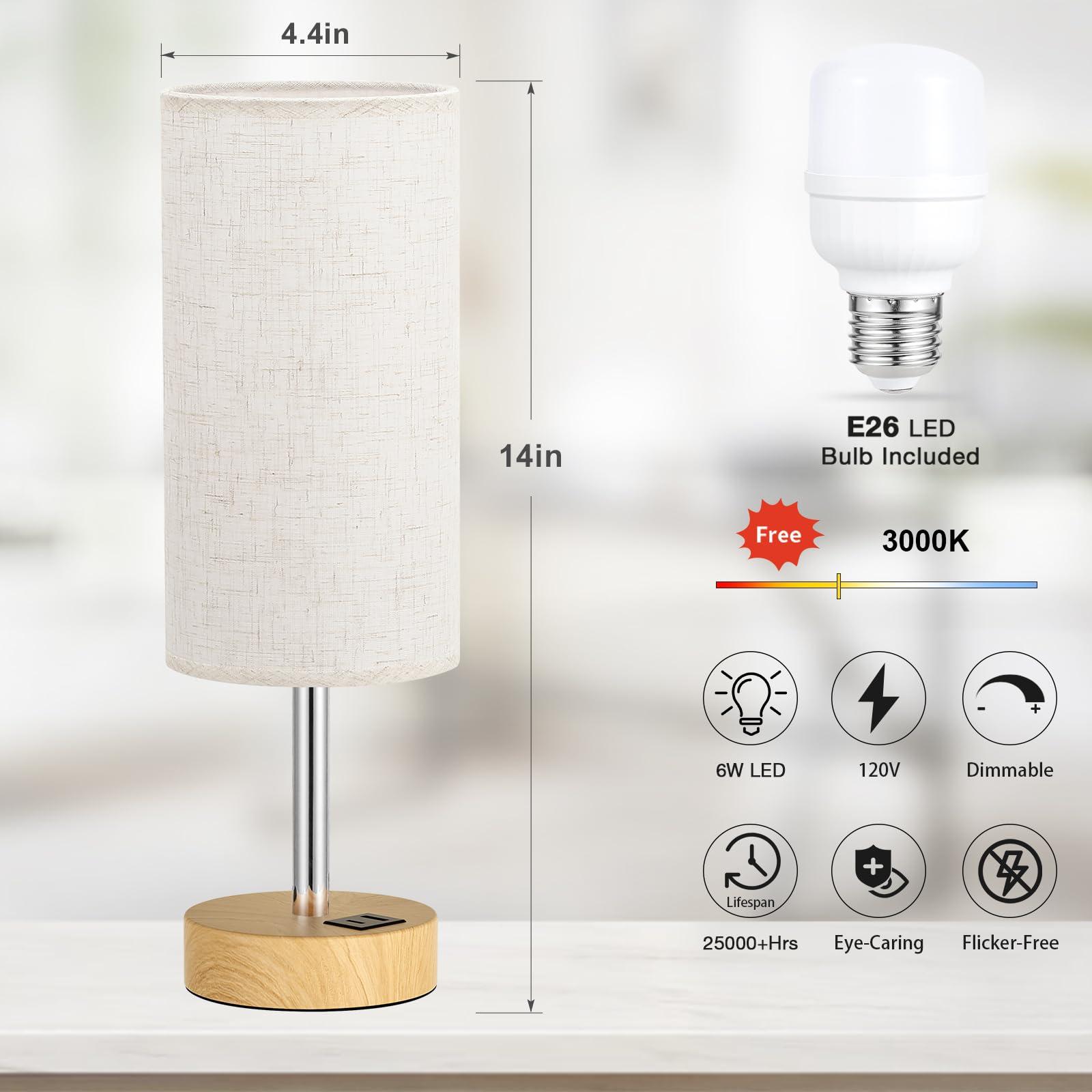 Touch Bedside Table Lamp with USB - 3 Way Dimmable Wood Lamp for Bedroom Nightstand, Desk Lamp with Charging Station for Dorm, Living Room, Office, Kids Room, Nursery, Small - Image 5