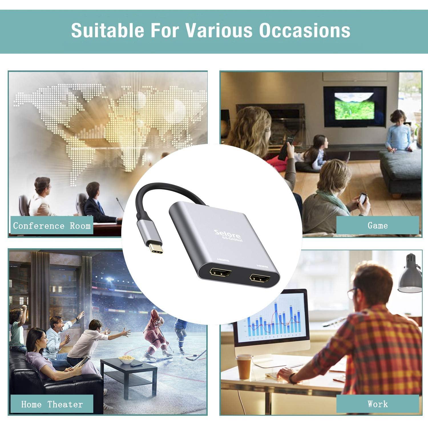 Selore&S-Global USB C to Dual HDMI Adapter 4K @60hz, Type C to HDMI Converter for MacBook Pro Air 2020/2019/2018,LenovoYoga 920/Thinkpad T480,Dell XPS 13/15/17,etc - Image 6