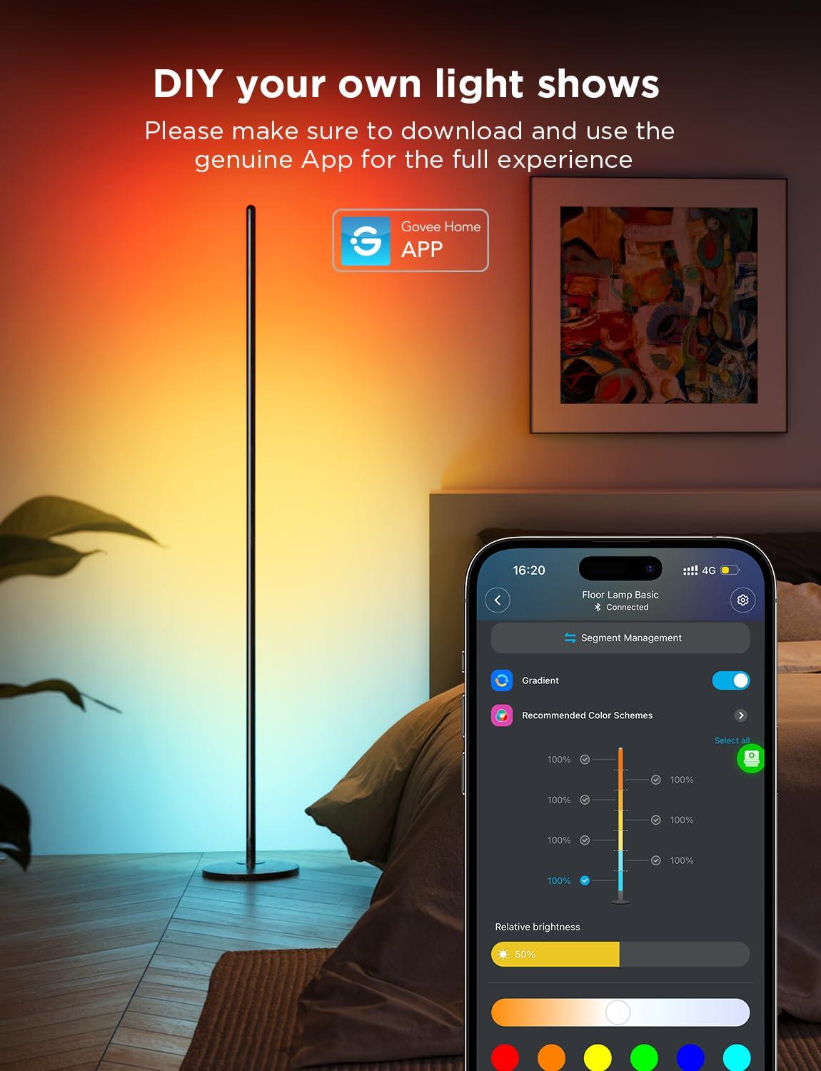 Govee RGBIC Floor Lamp, LED Corner Lamp Works with Alexa, 1000 Lumen Smart Modern Floor Lamp with Music Sync and 16 Million DIY Colors, Color Changing Standing Lamp for Bedroom Living Room Black - Image 4