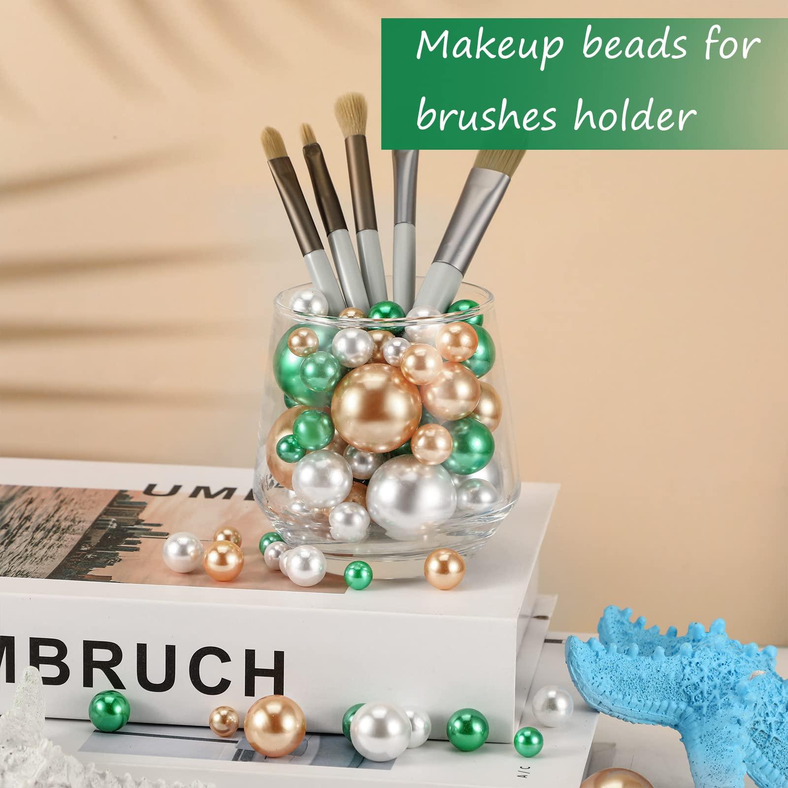 Jadive 200 Pieces Pearl Beads for Vase Filler Centerpieces, No Holes Pearl Makeup Beads for Wedding Holiday Party Home Brushes Holder Decor, 10/14/20/30 mm(Gold, Green, White) - Image 6