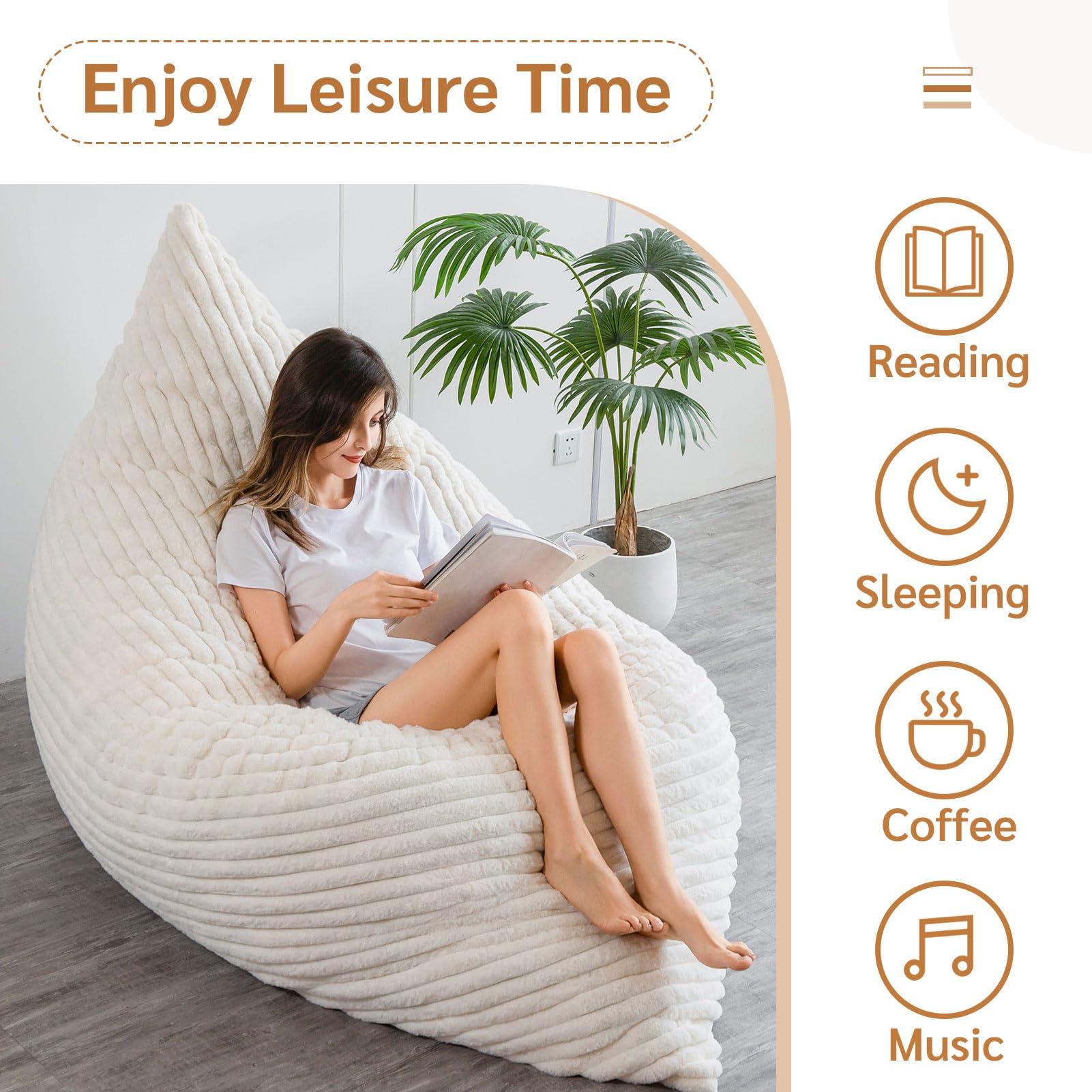 BYBYME 3 in 1 Bean Bag Chairs, Bean Bag Bed for Adults High-Density Foam Filling, Convertible Sofa Bed Faux Fur, Giant Bean Bag Chairs for Adults - Image 6