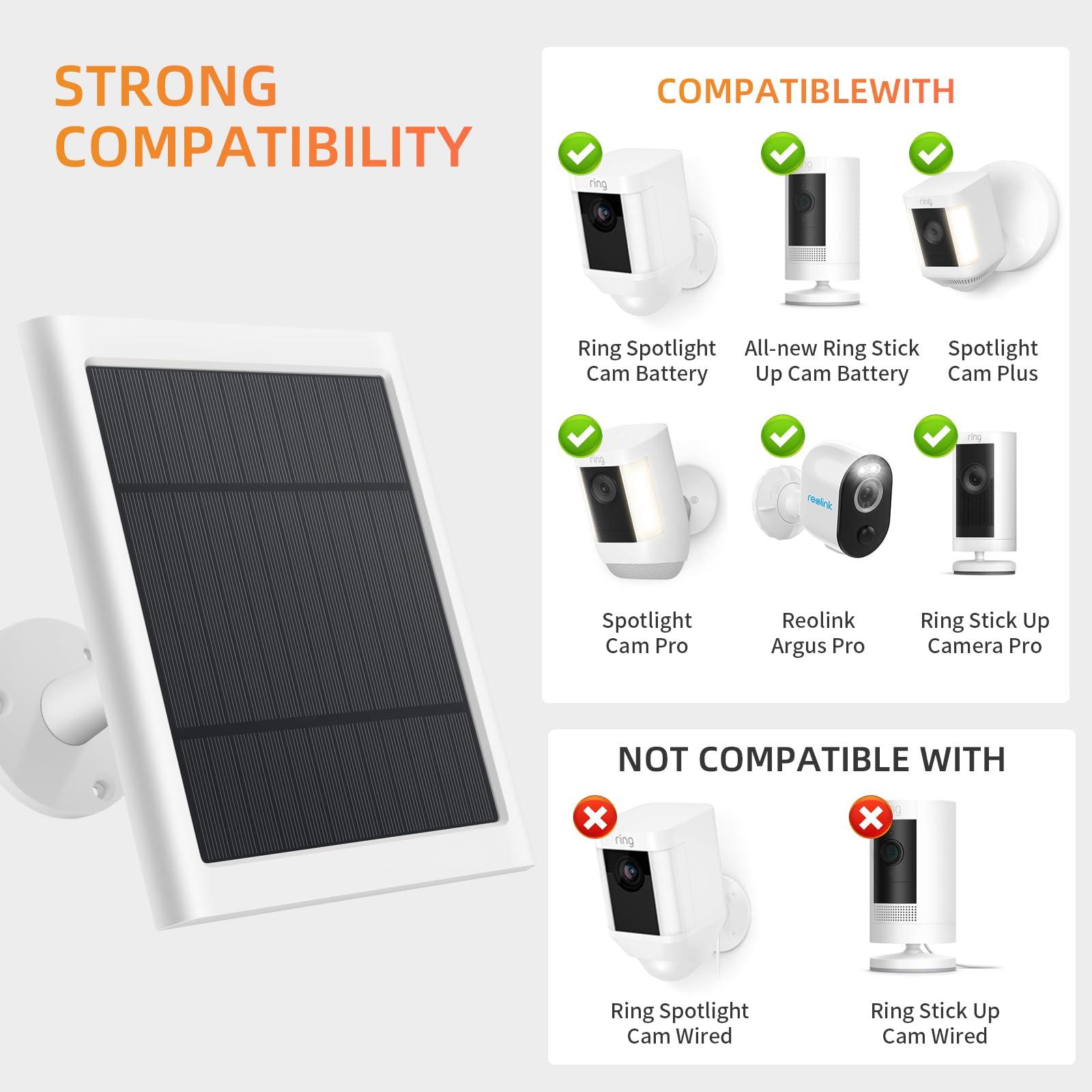 Solar Panel for Ring Camera, 2 Pack 4W Solar Charger Compatible with Spotlight & Stick Up Outdoor Cam Battery, 10ft Long Cable with USB-C to Ring Barrel Plug Adapter - Image 2